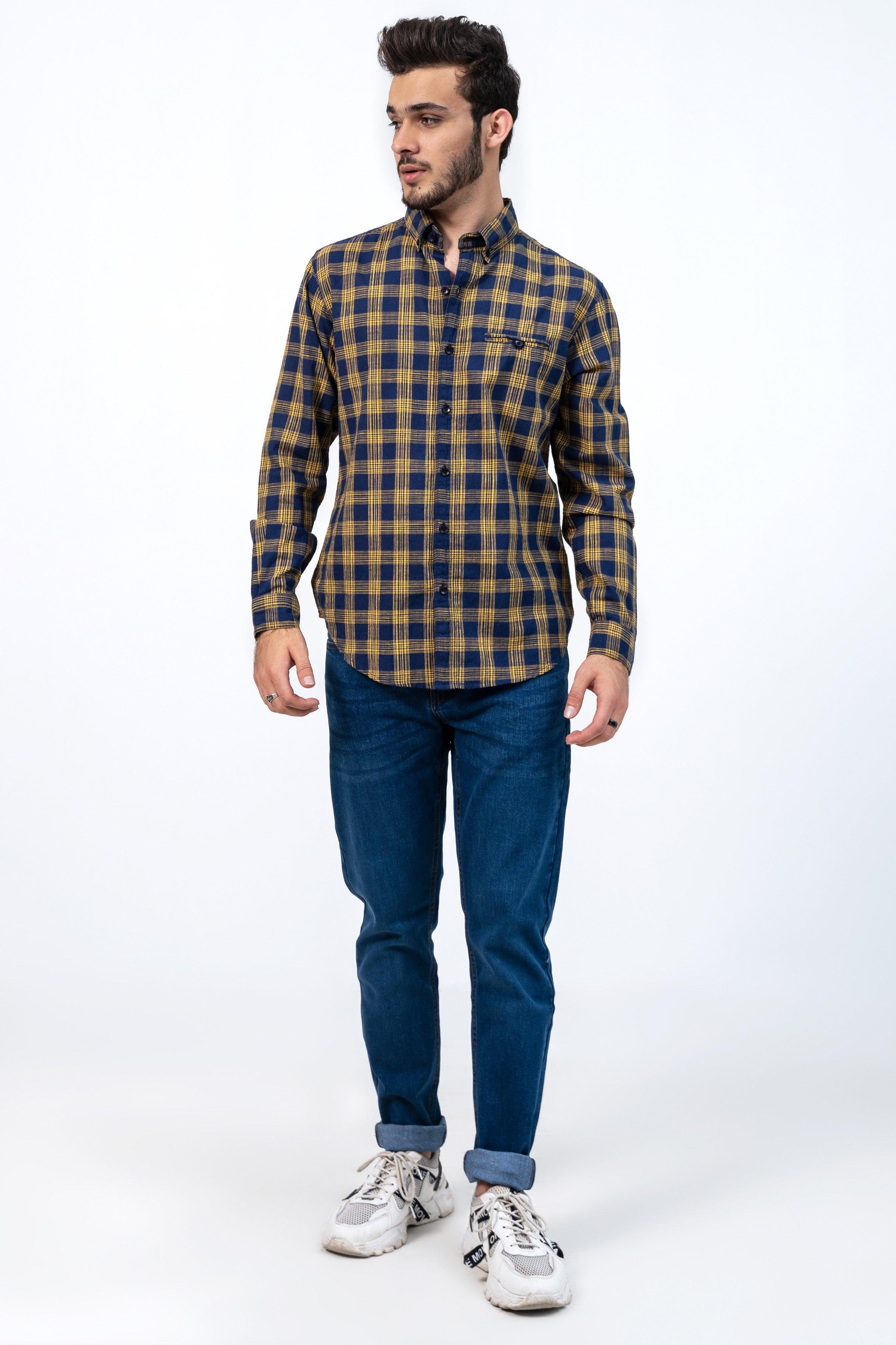 CASUAL SHIRT NAVY YELLOW CHECK - Image 2