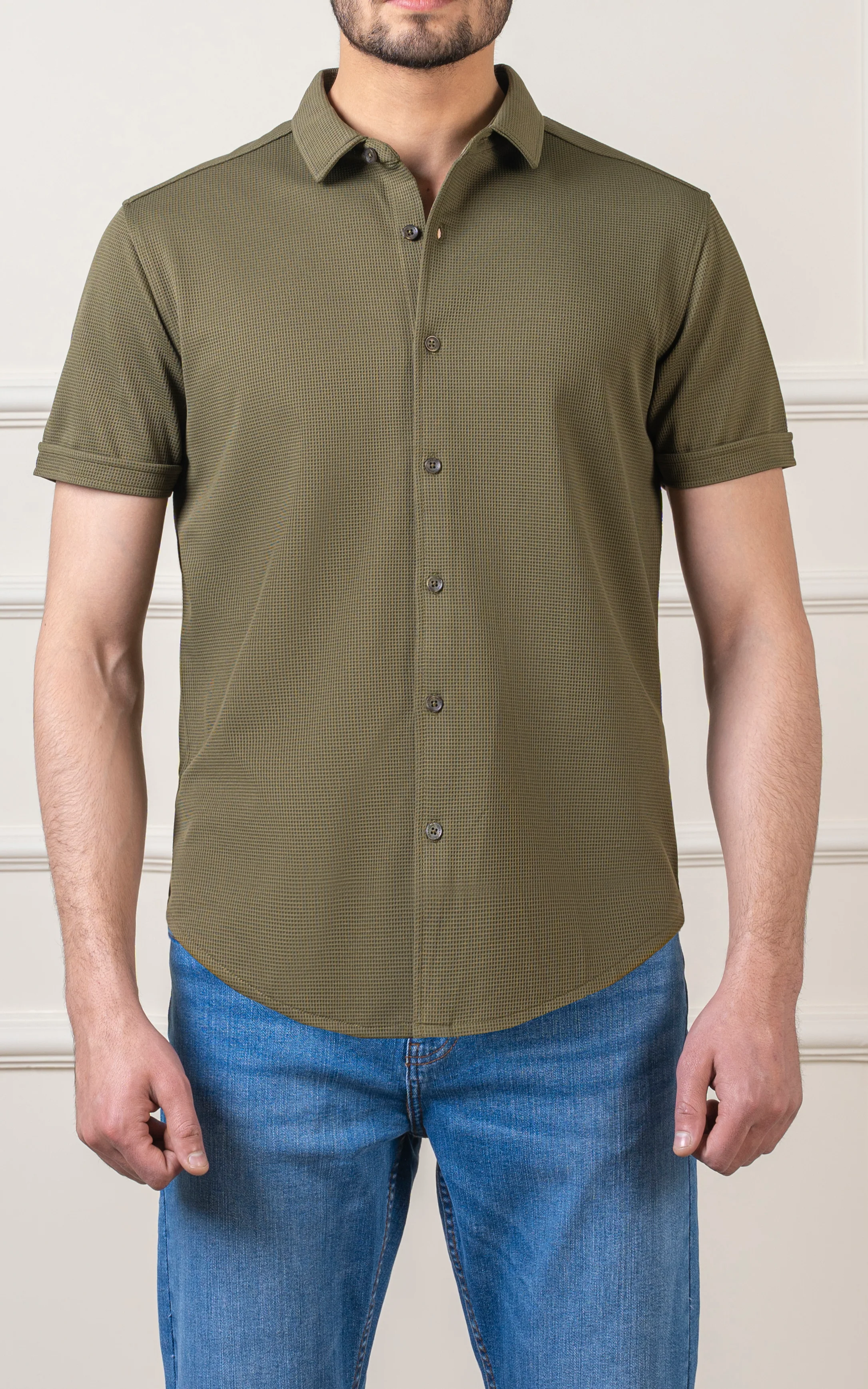 CASUAL SHIRT REGULAR COLLAR OLIVE GREEN - Image 2