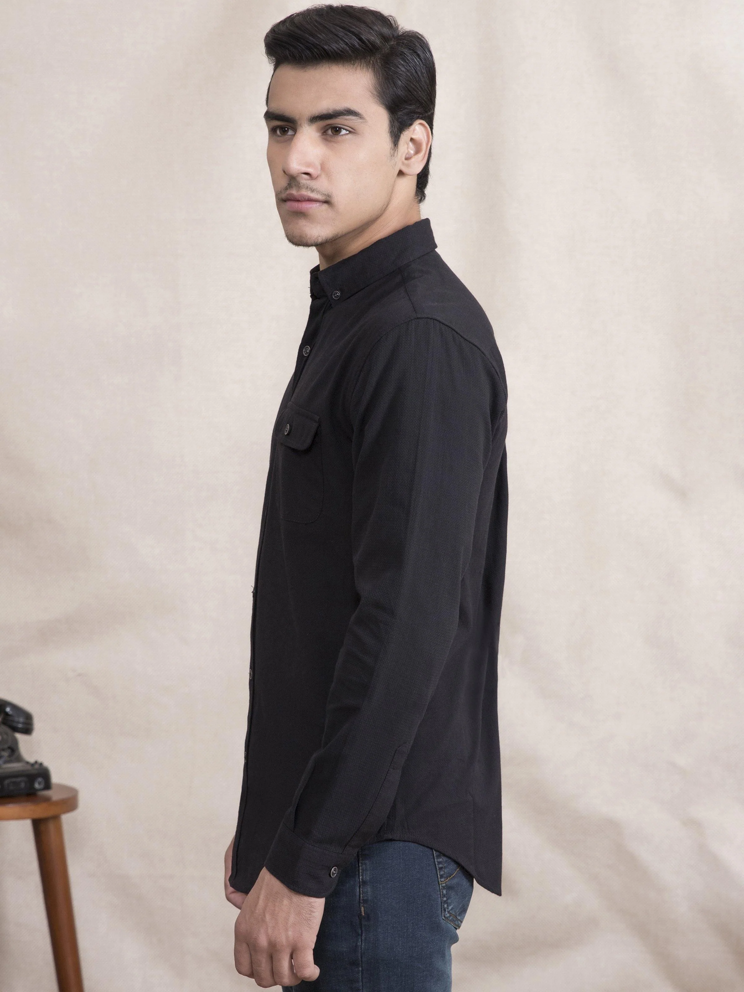 CASUAL SHIRT SLIM FIT FULL SLEEVE BLACK - Image 2