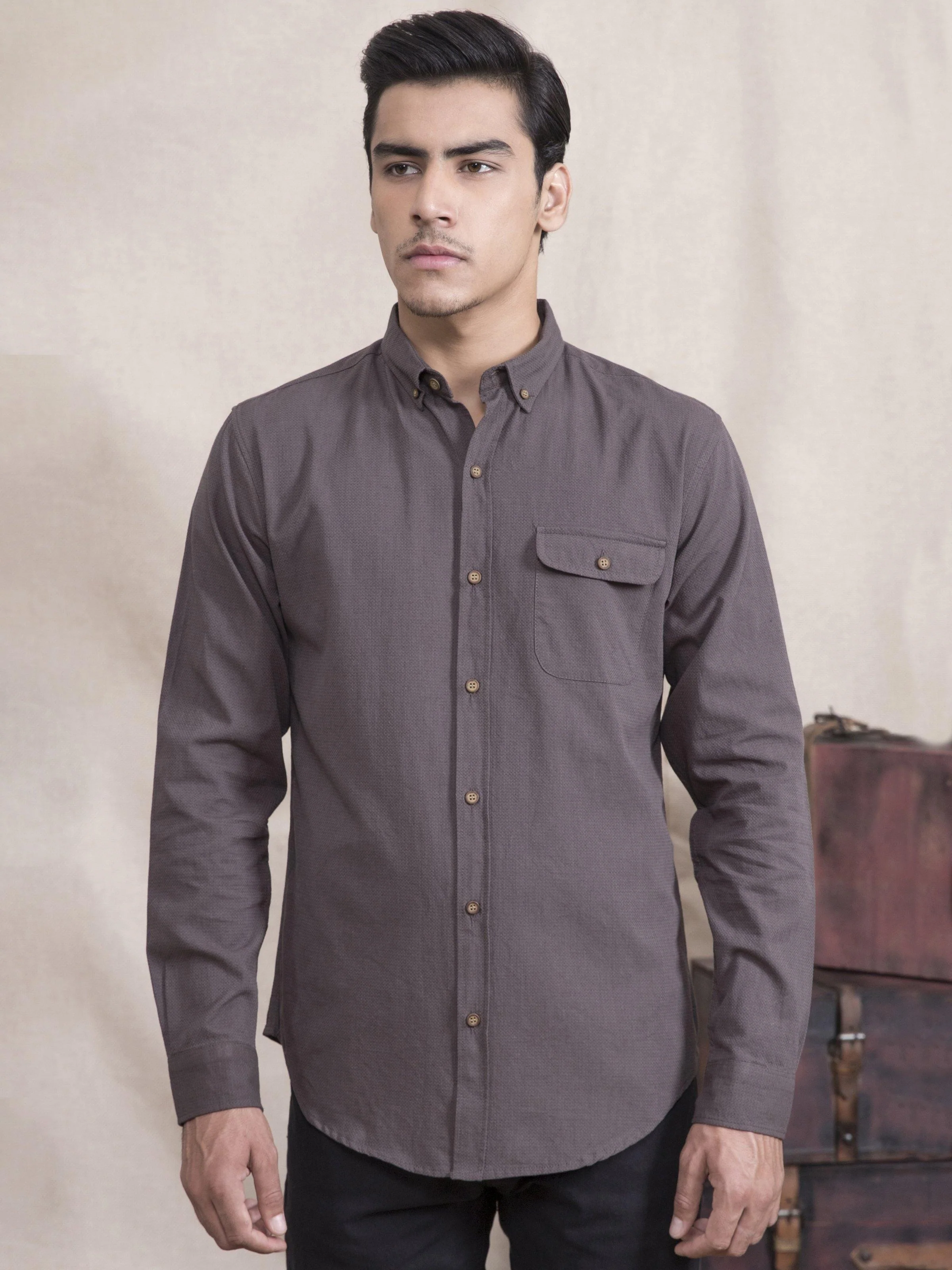 CASUAL SHIRT  SLIM FIT FULL SLEEVE MOSS