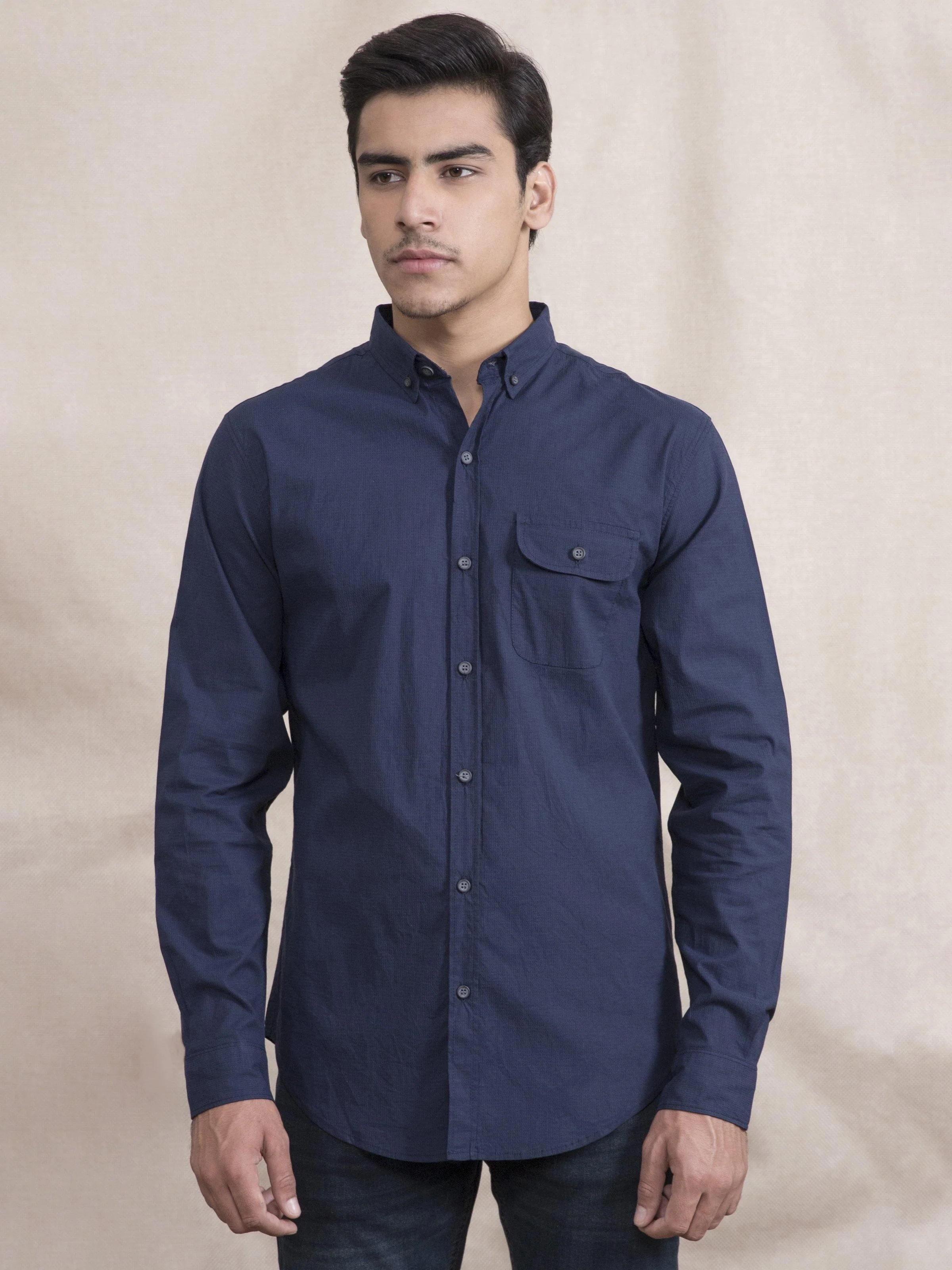 CASUAL SHIRT SLIM FIT FULL SLEEVE NAVY