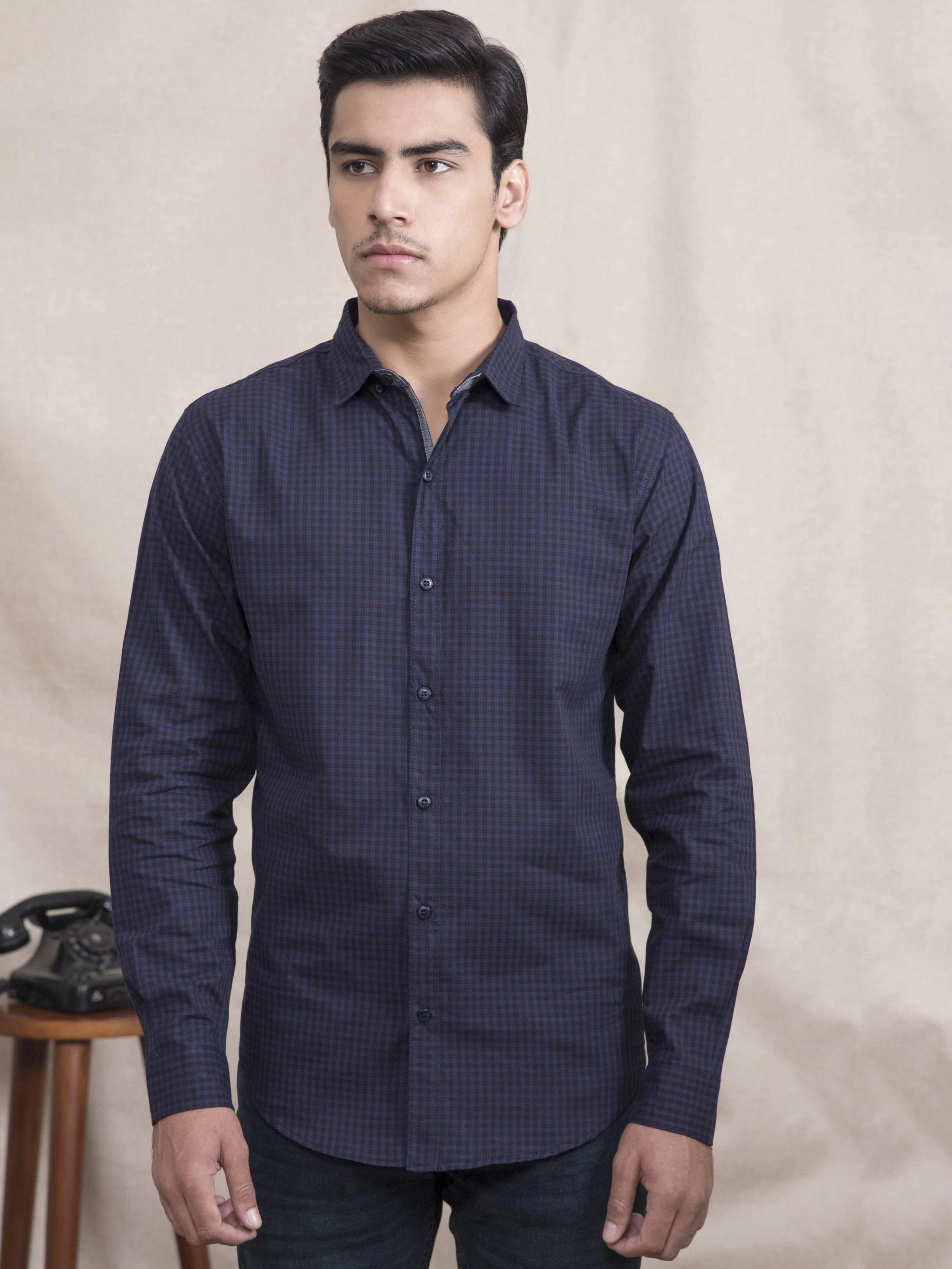 CASUAL SHIRT  SLIM FIT FULL SLEEVE NAVY CHECK