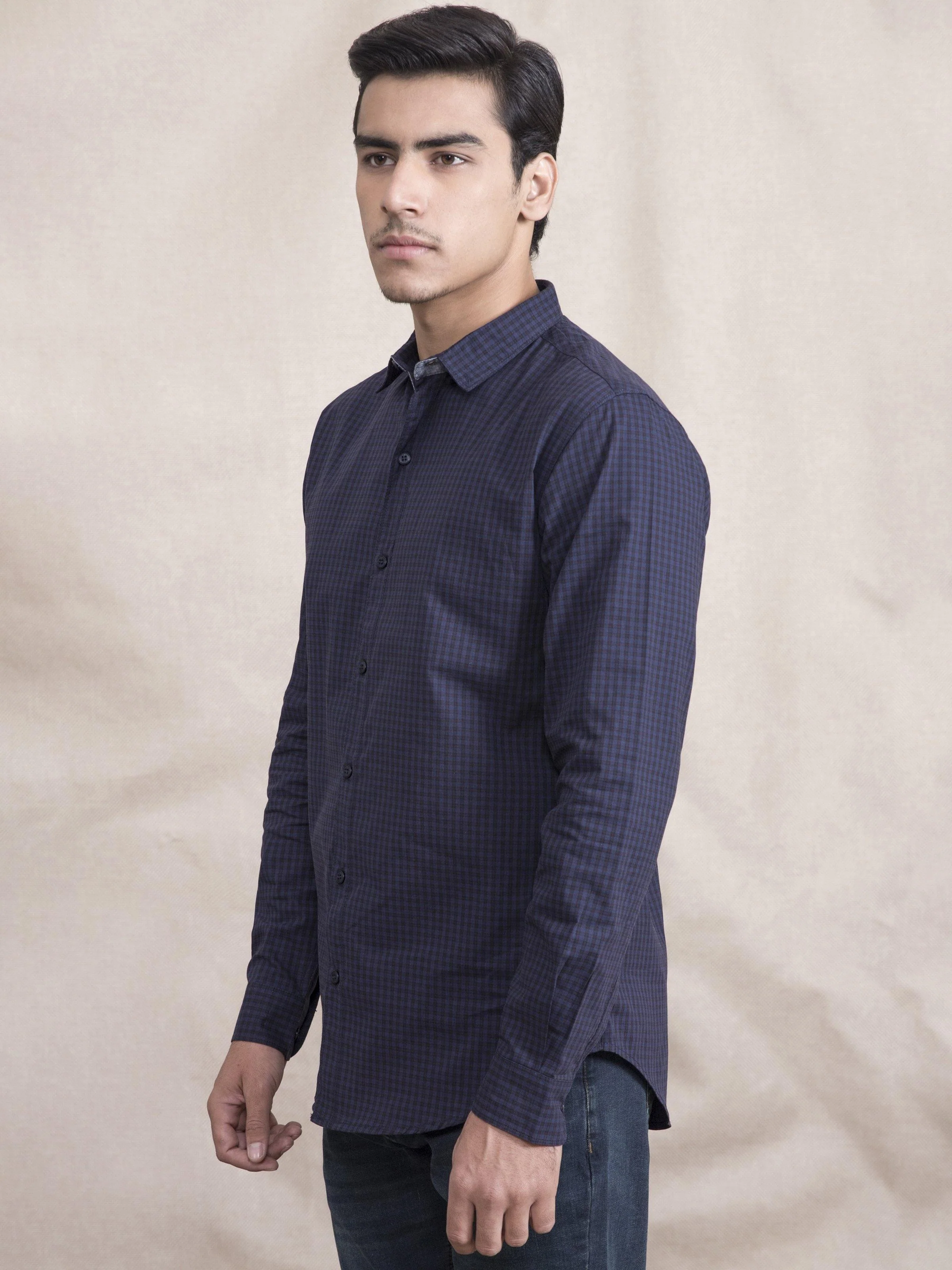 CASUAL SHIRT  SLIM FIT FULL SLEEVE NAVY CHECK - Image 2