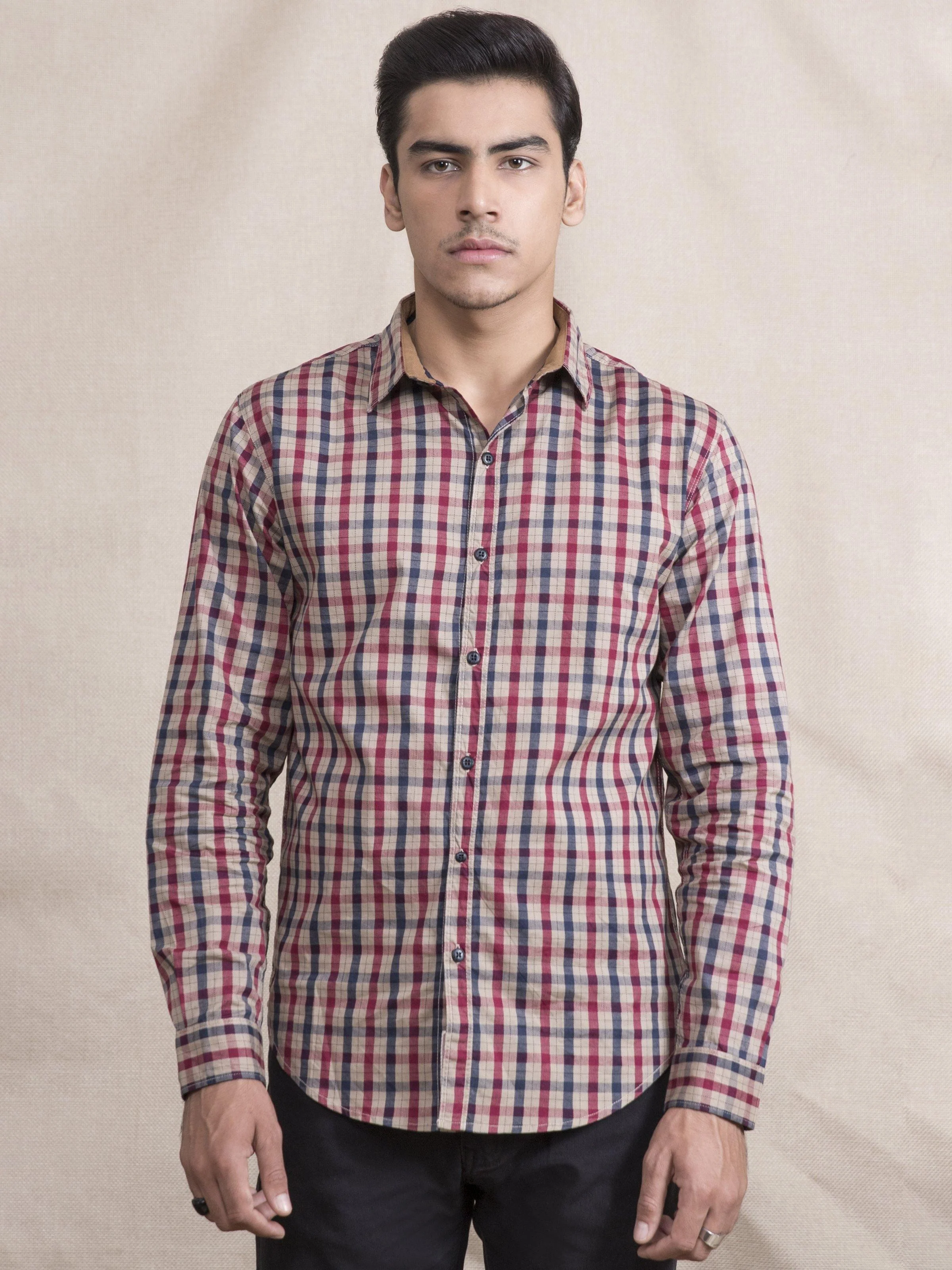 CASUAL SHIRT SLIM FIT FULL SLEEVE RED CHECK