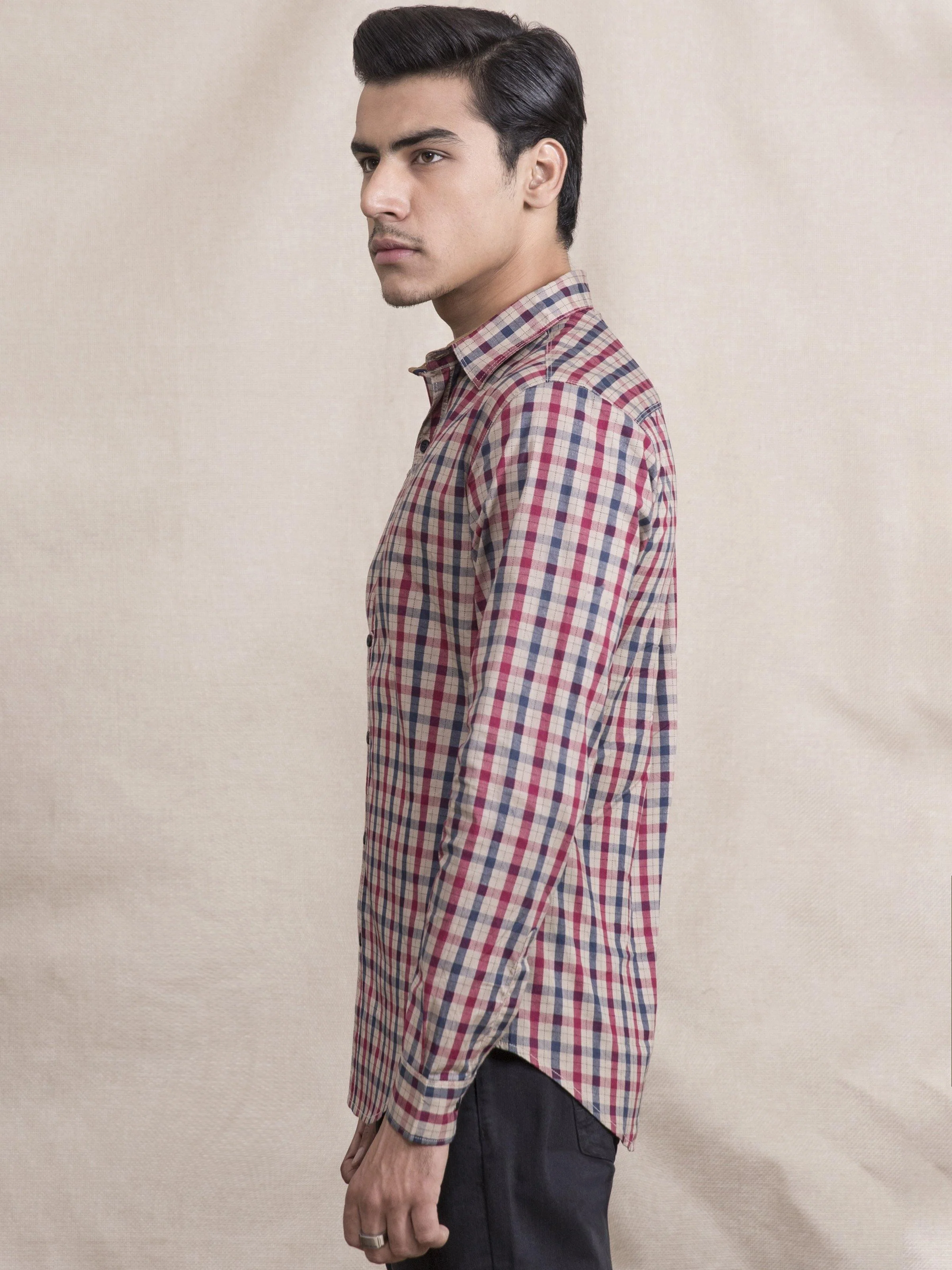 CASUAL SHIRT SLIM FIT FULL SLEEVE RED CHECK - Image 2