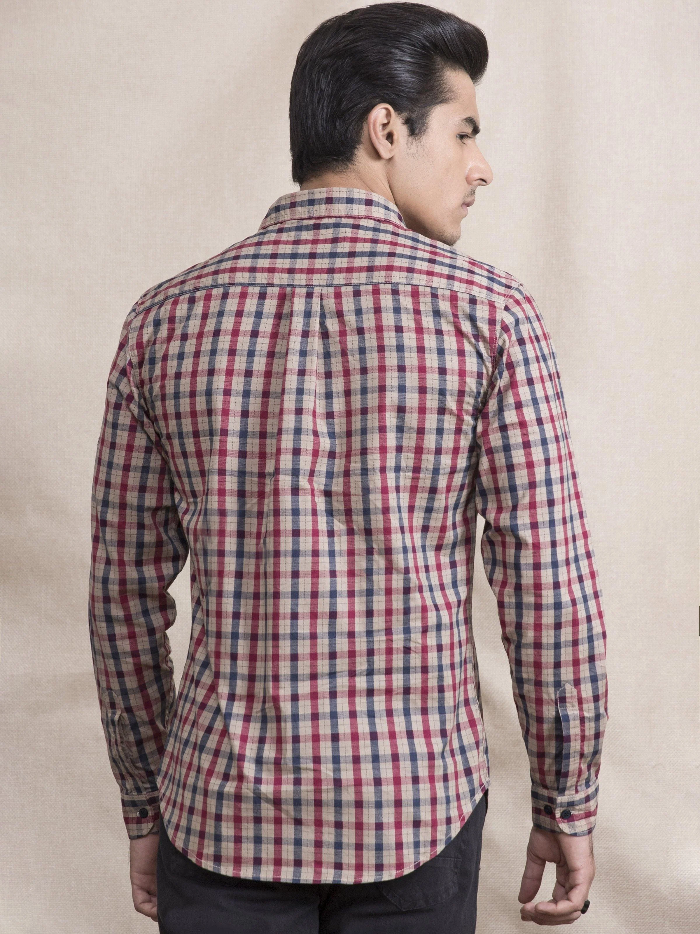 CASUAL SHIRT SLIM FIT FULL SLEEVE RED CHECK - Image 3