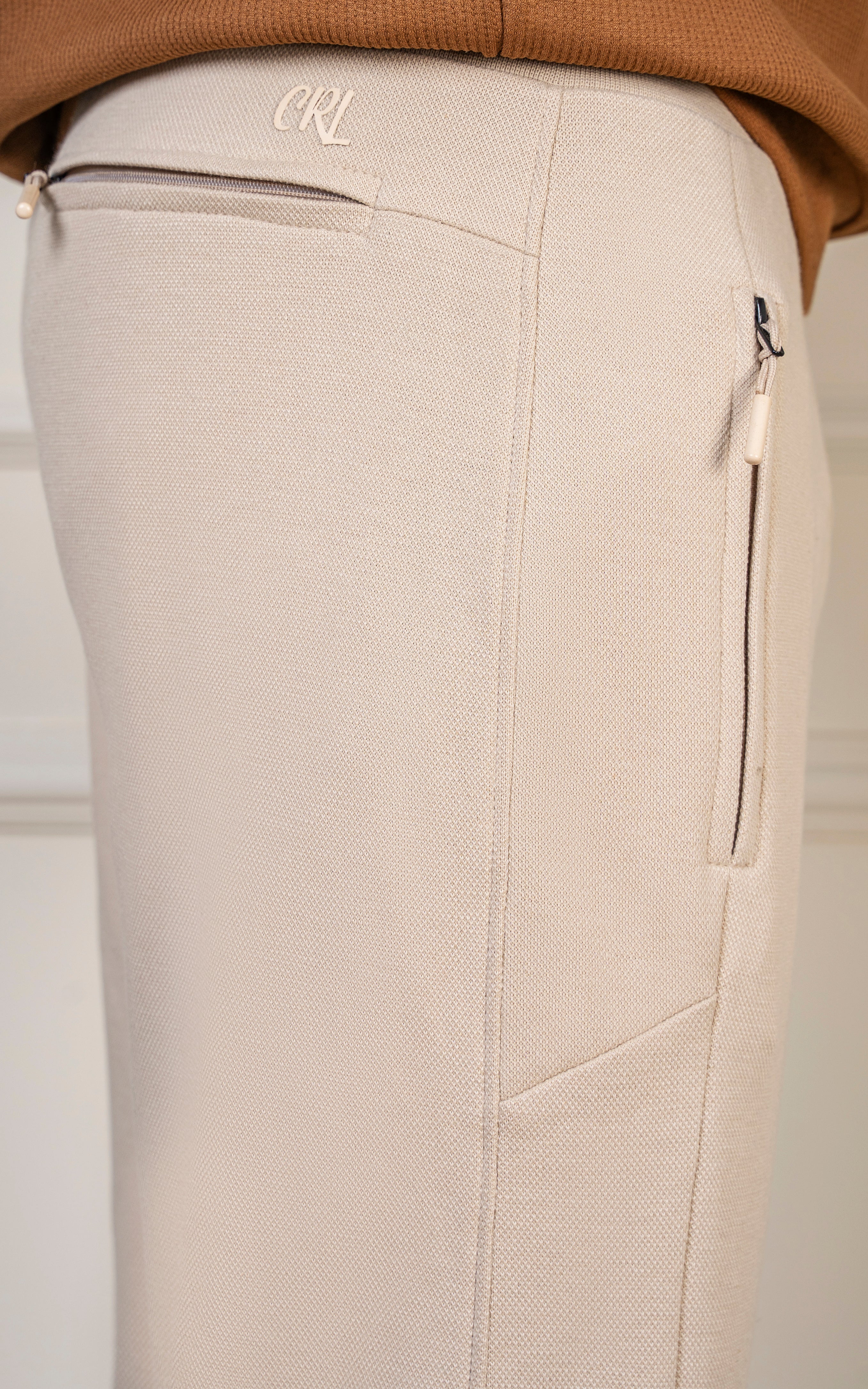 SLIM FIT PIQUE INTERLOCK JOGGER TROUSER BEIGE - Image 2