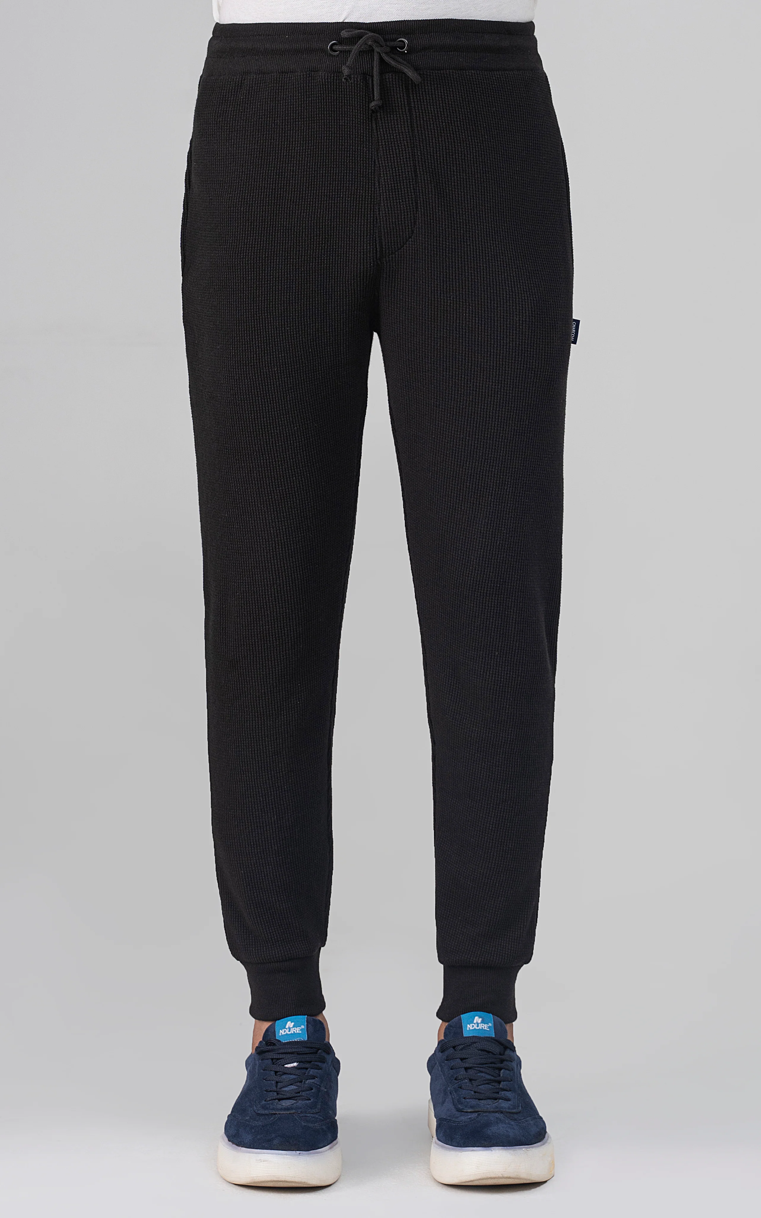 SLIM FIT WAFFLE JOGGER TROUSER BLACK - Image 3