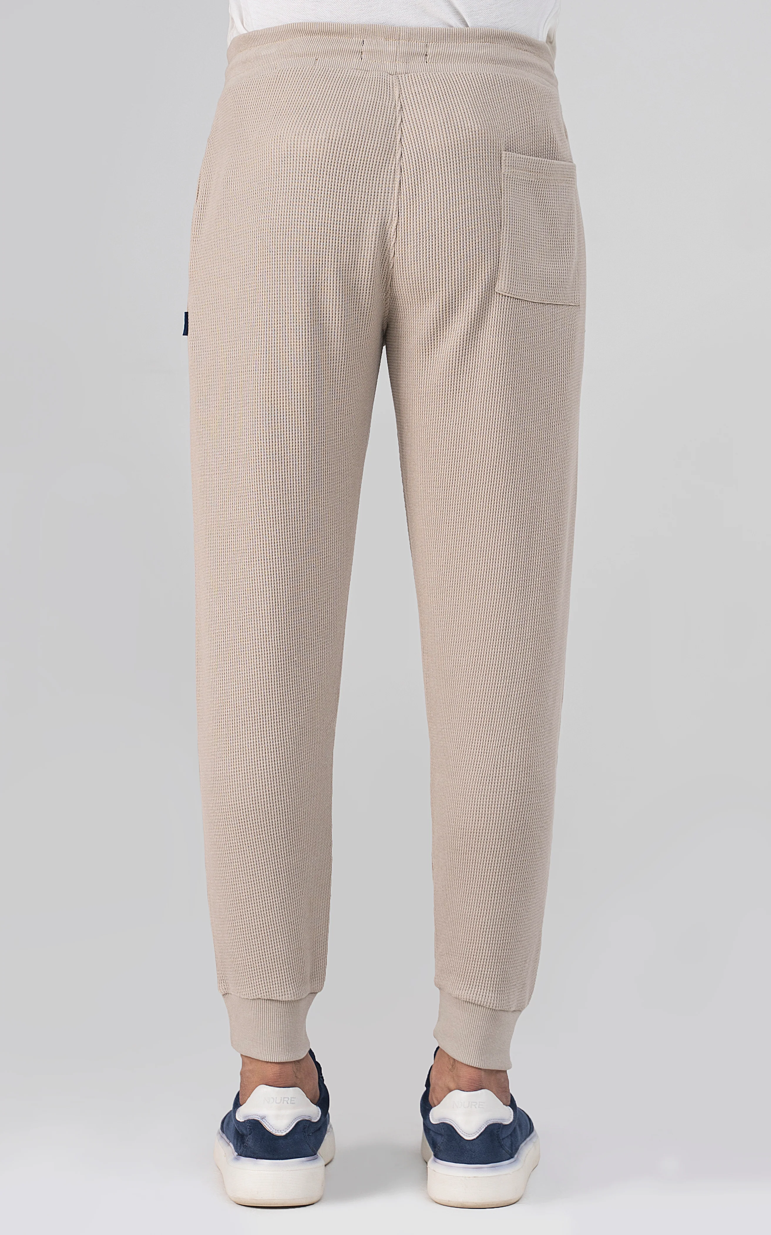 SLIM FIT WAFFLE JOGGER TROUSER OATMEAL - Image 4