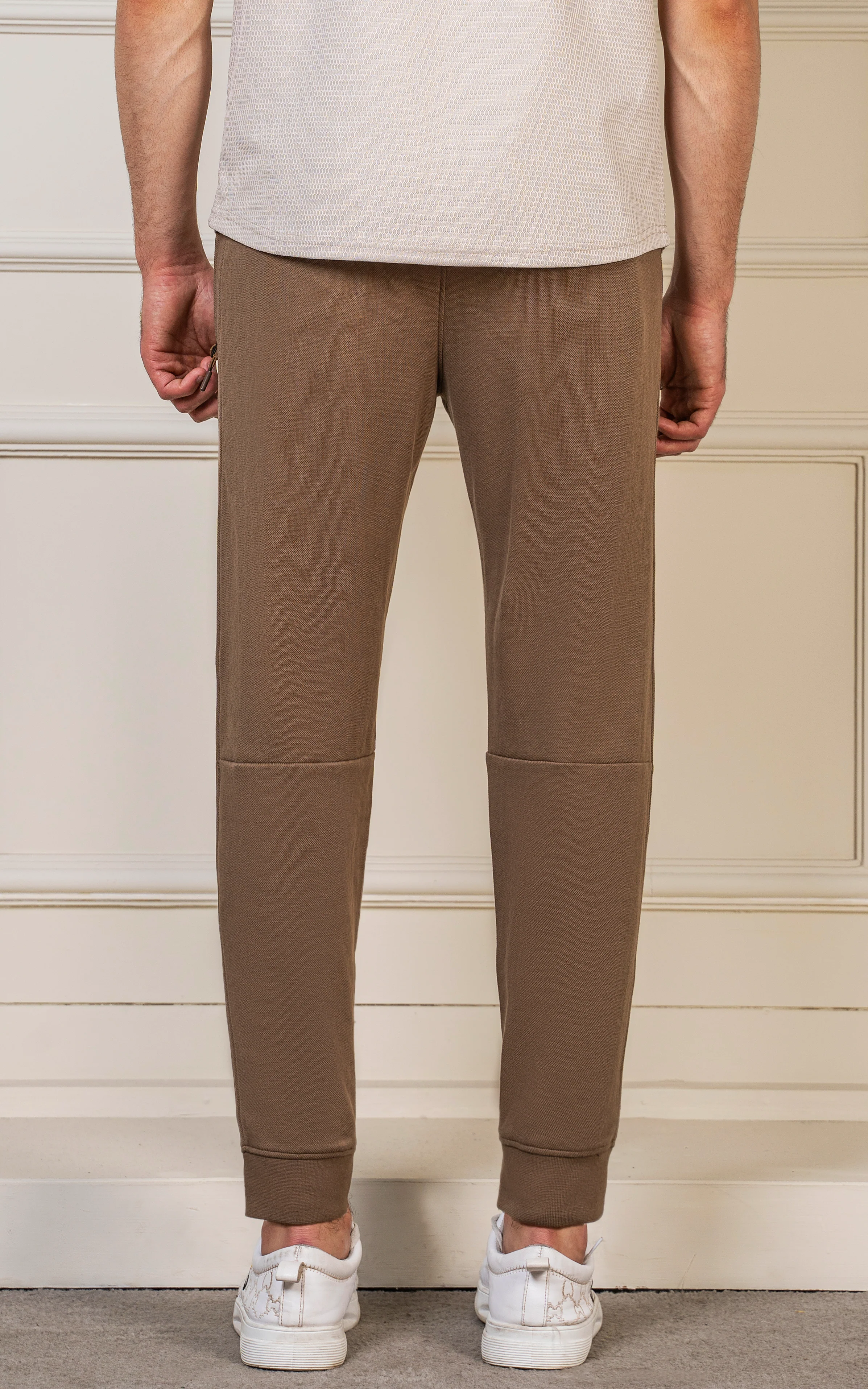 SLIM FIT PIQUE INTERLOCK JOGGER TROUSER KHAKI - Image 5