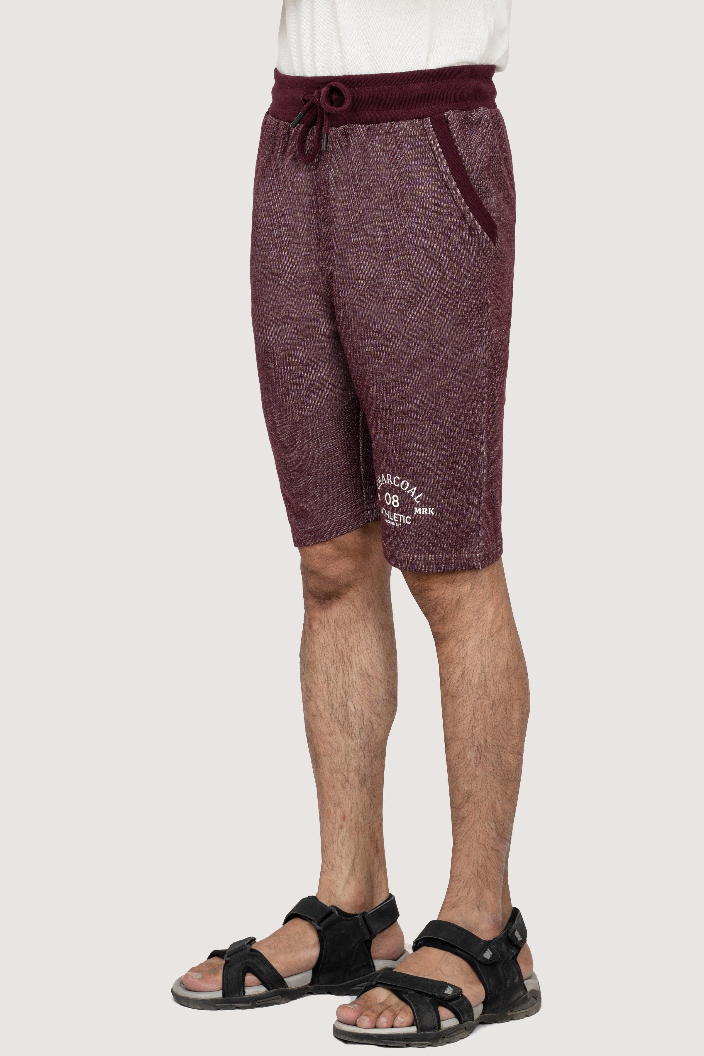 CHAIN YARN REGULAR FIT MAROON MELANGE SHORTS