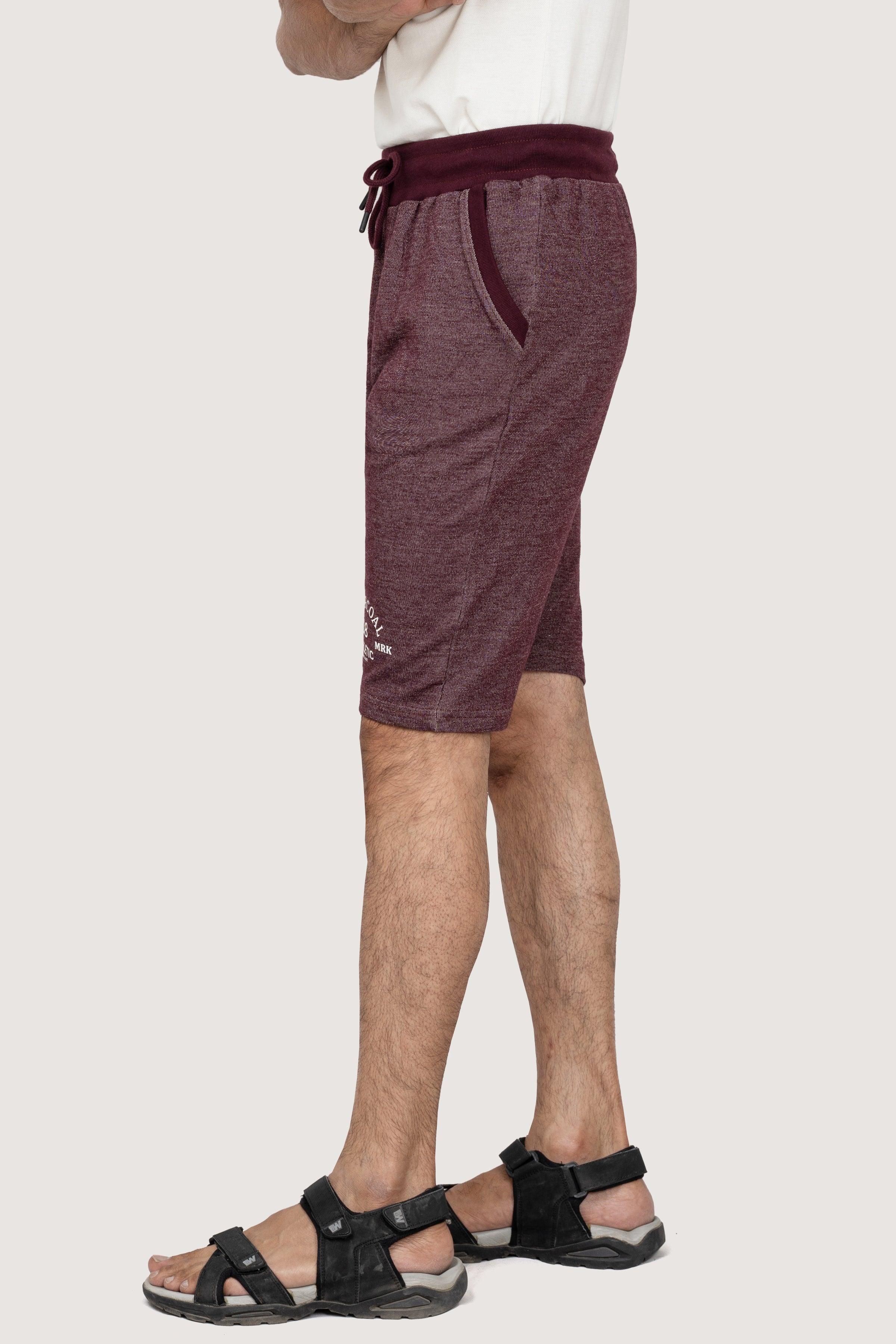 CHAIN YARN REGULAR FIT MAROON MELANGE SHORTS - Image 2