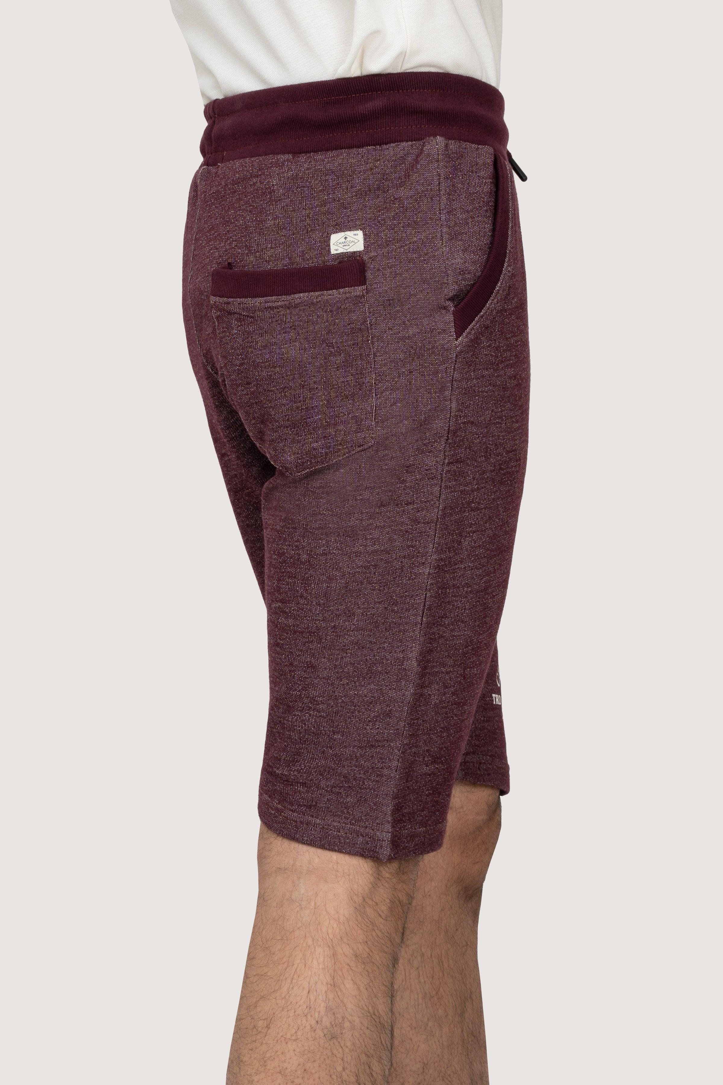 CHAIN YARN REGULAR FIT MAROON MELANGE SHORTS - Image 3