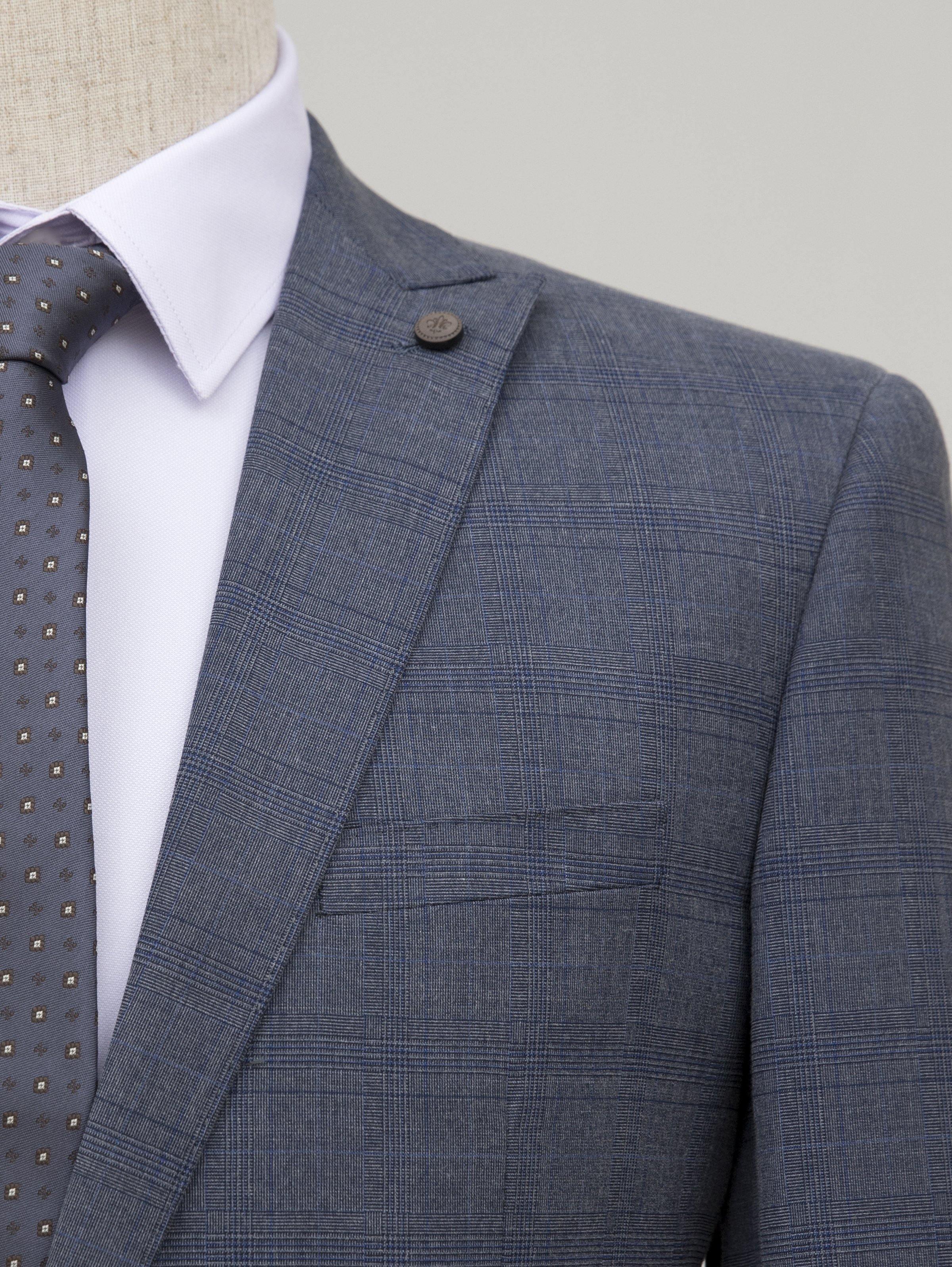 CHECK SUIT 2 BUTTON BLUE GREY - Image 3
