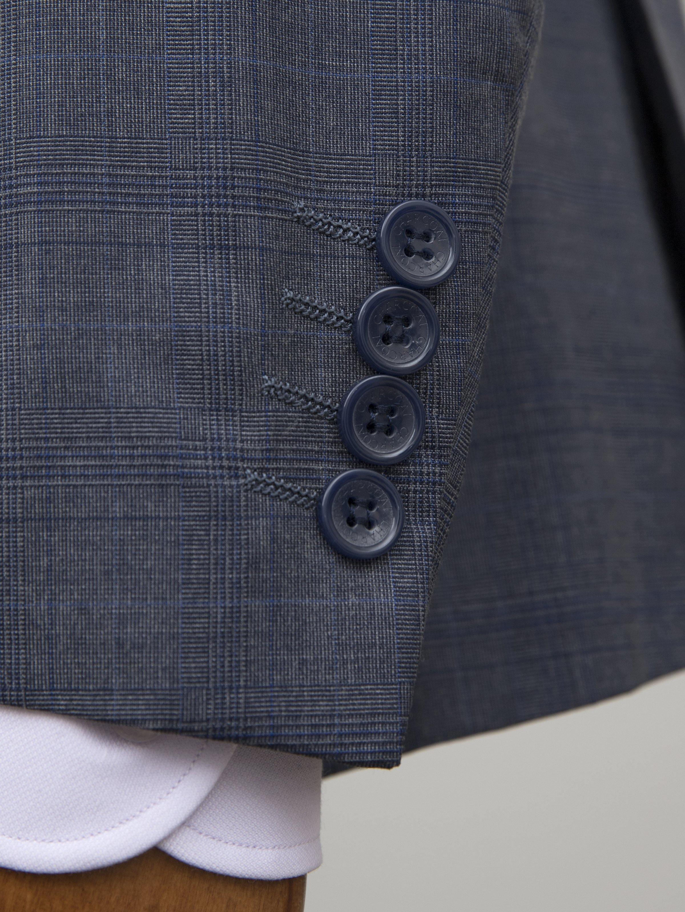 CHECK SUIT 2 BUTTON BLUE GREY - Image 4