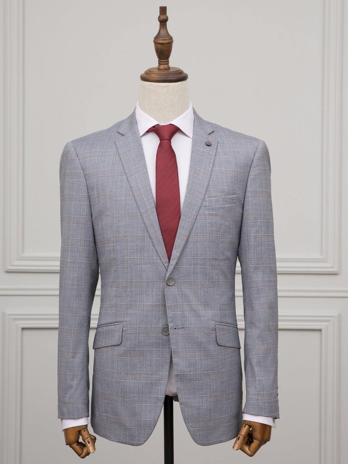 CHECK SUIT 2 BUTTON BLUE GREY