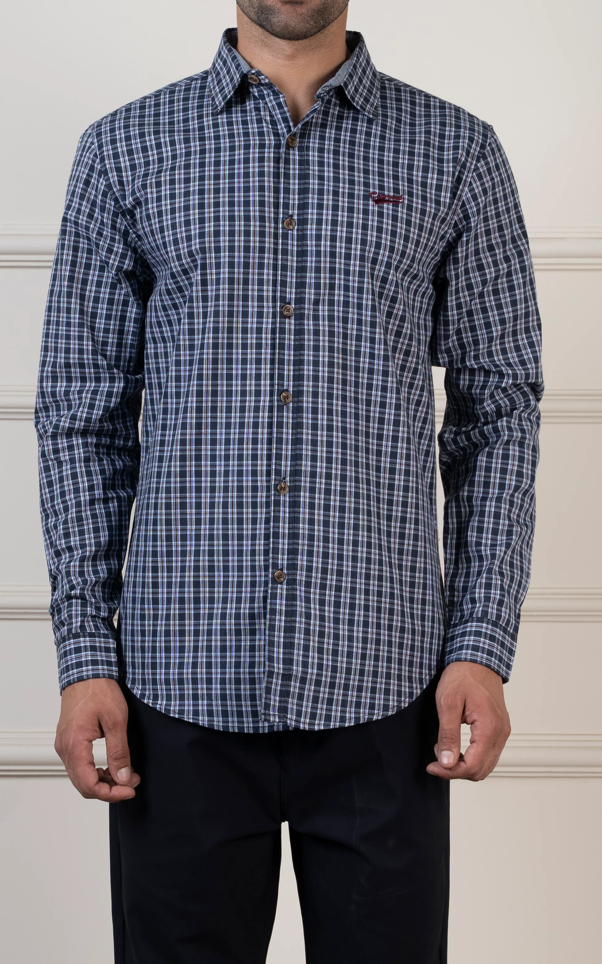 CHECKED CASUAL SHIRT NAVY - Image 2