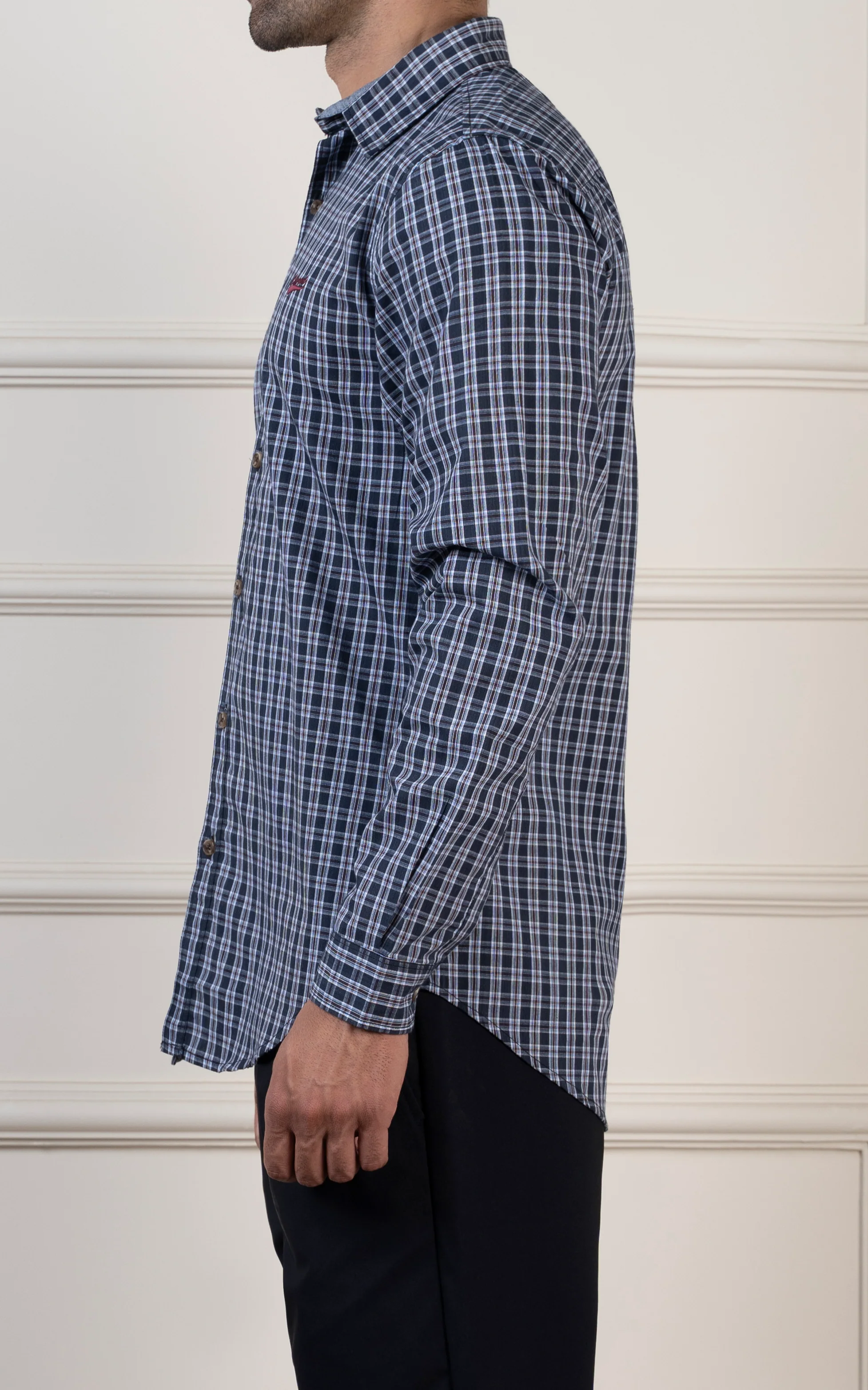 CHECKED CASUAL SHIRT NAVY - Image 4