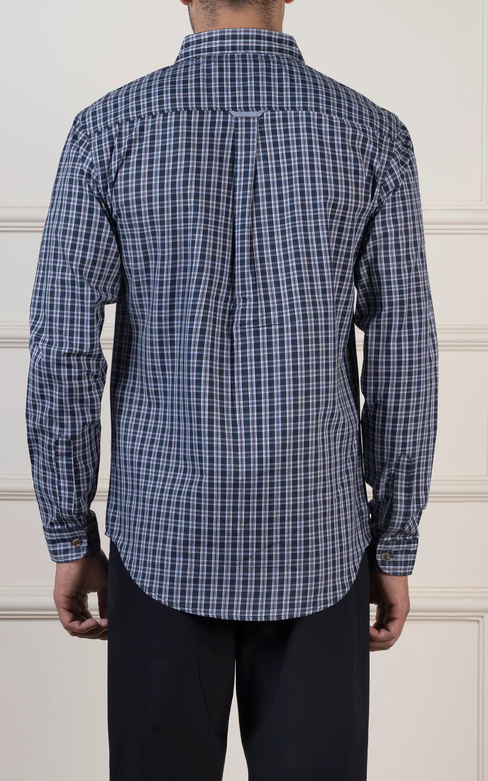 CHECKED CASUAL SHIRT NAVY - Image 5