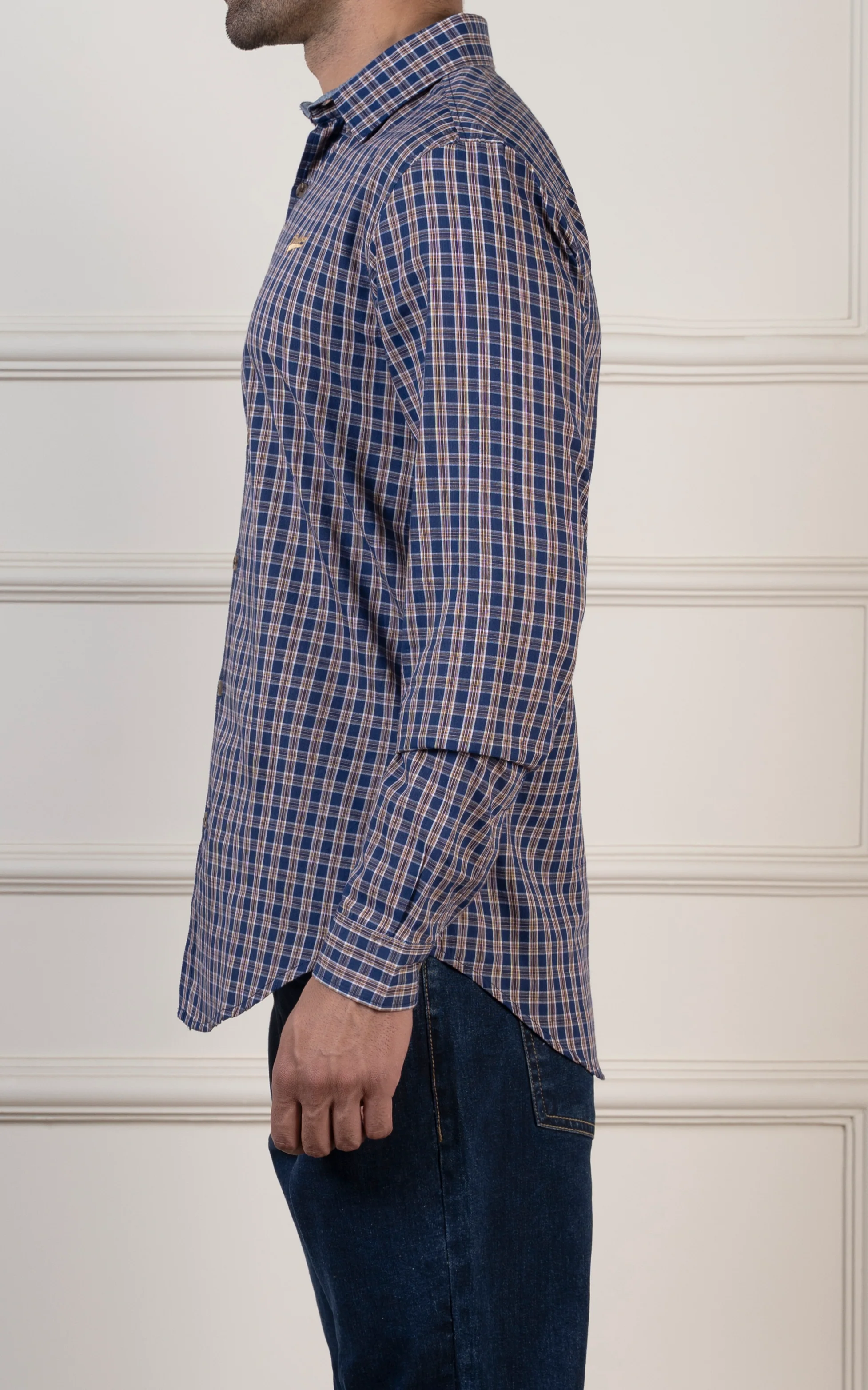 CHECKED CASUAL SHIRT ROYAL BLUE - Image 3