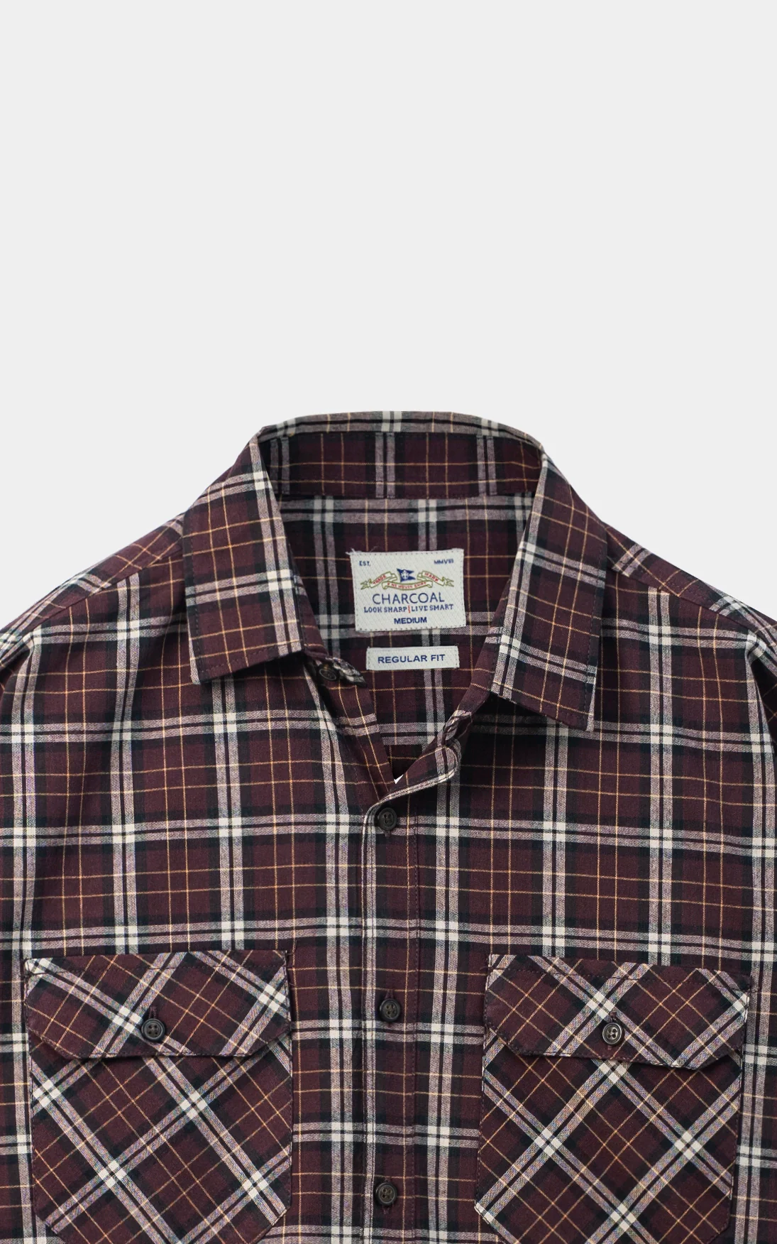 CHECKED CASUAL SHIRT DEEP MAROON - Image 2