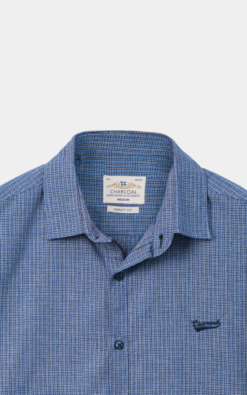 CHECKERED CASUAL SHIRT GREY BLUE - Image 2