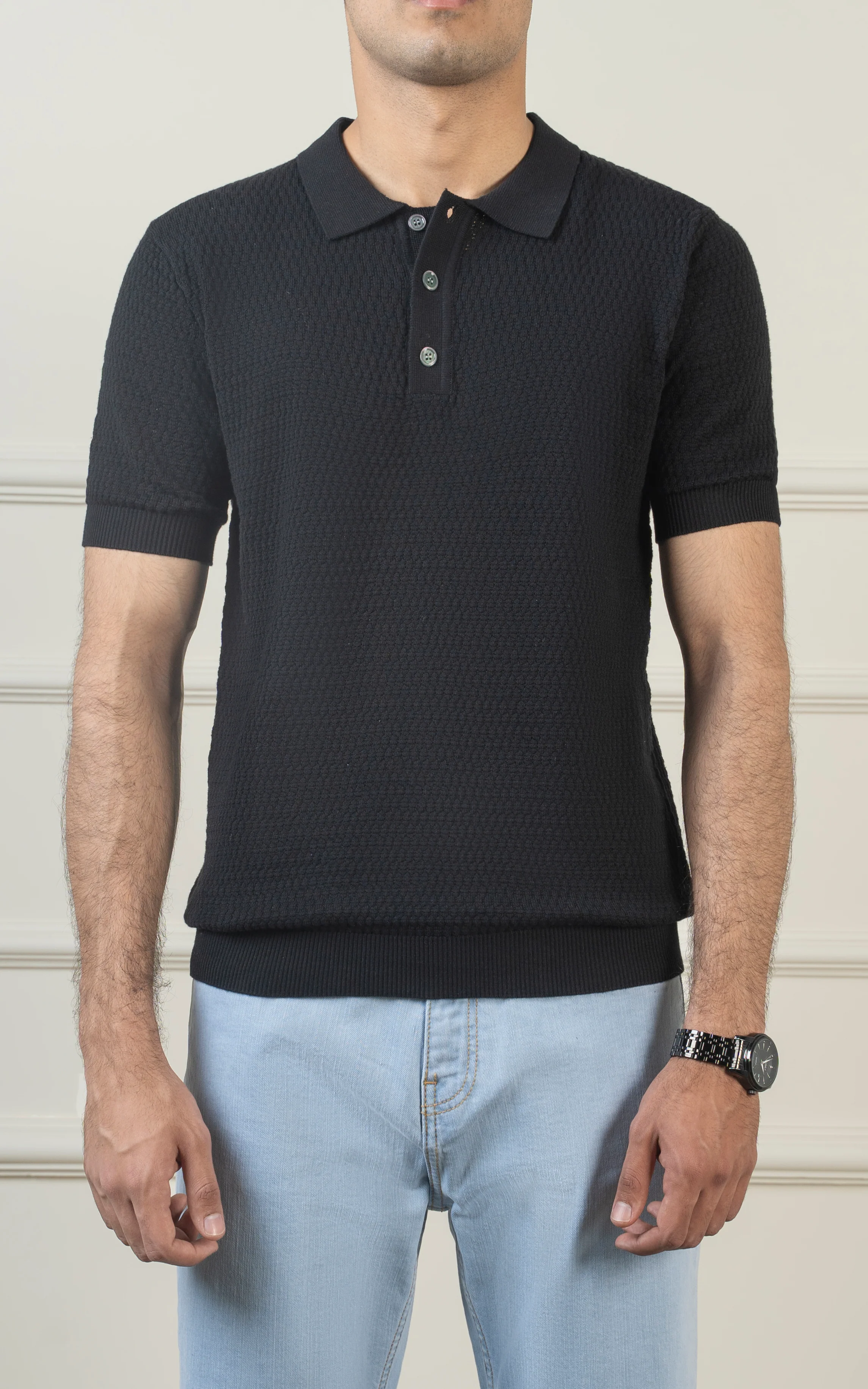 KNITTED POLO  BLACK - Image 3