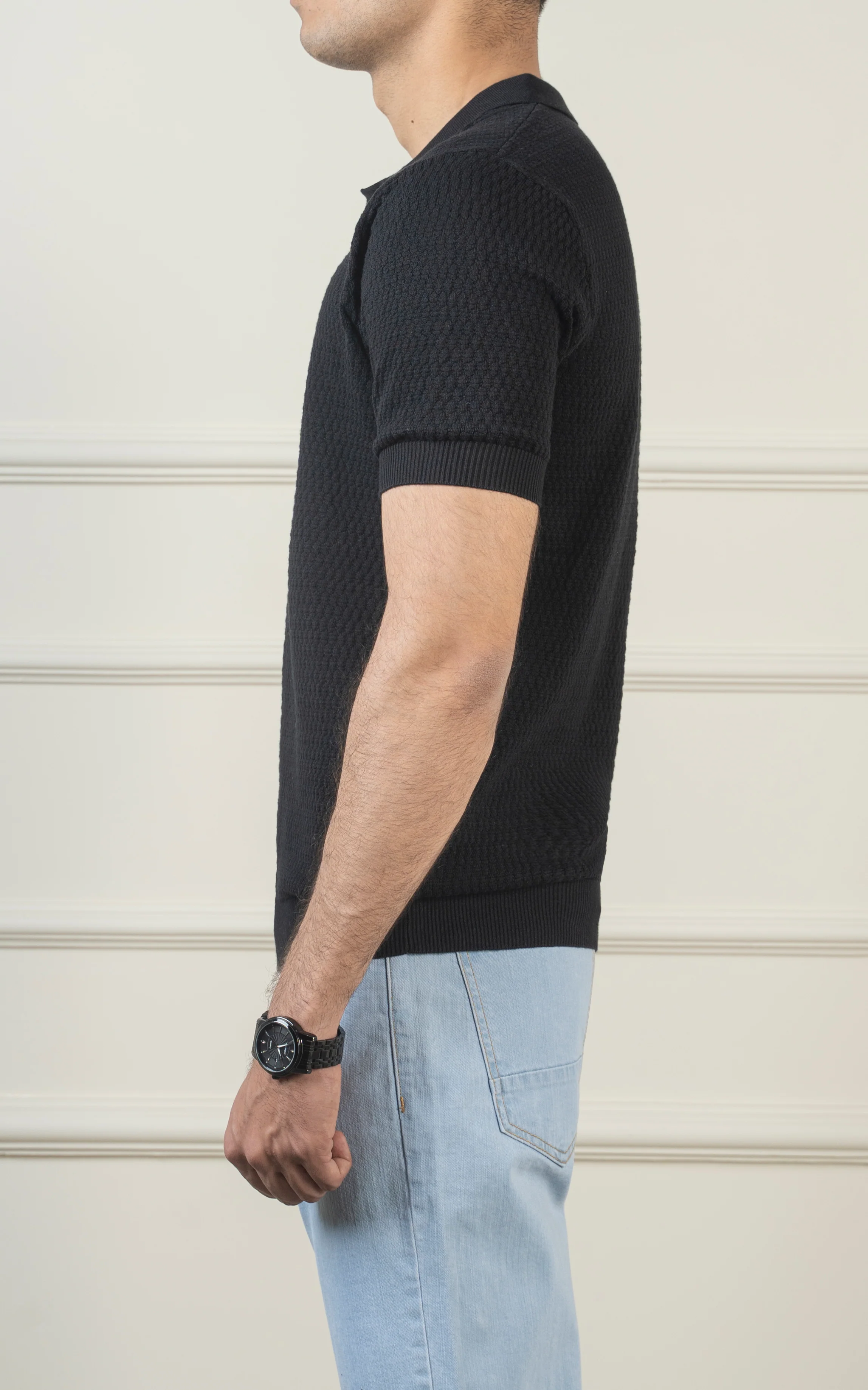 KNITTED POLO  BLACK - Image 4