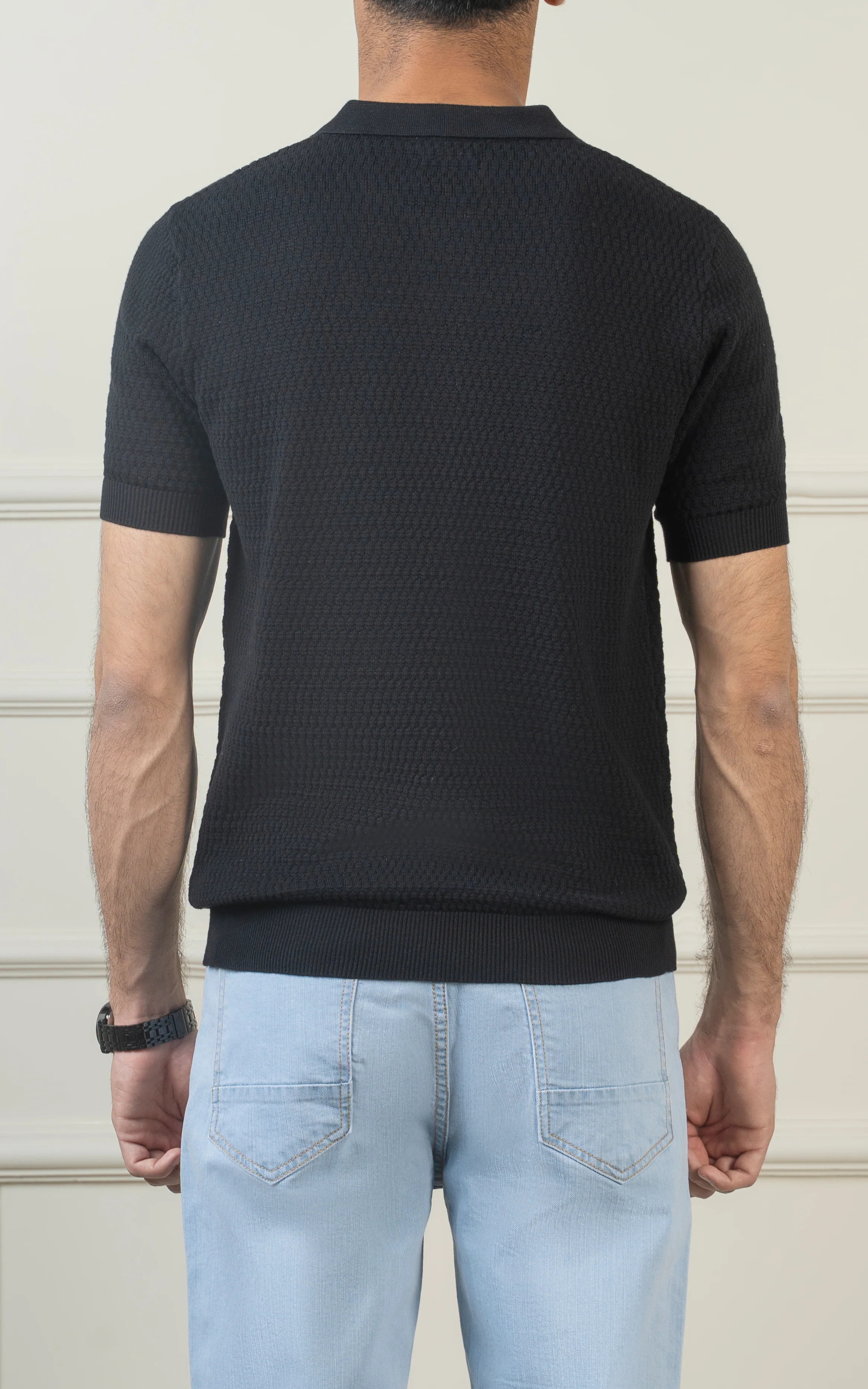 KNITTED POLO  BLACK - Image 5