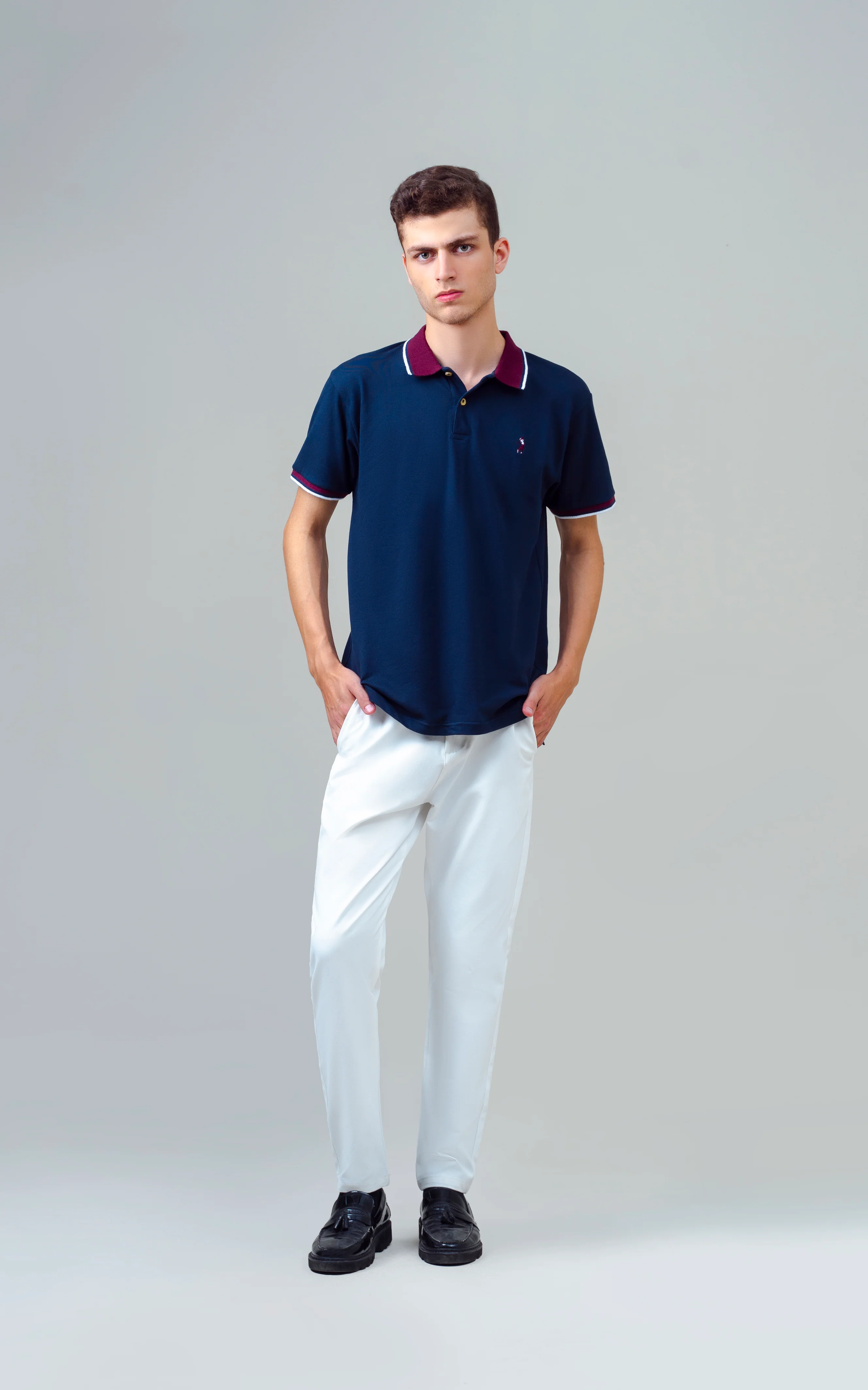 CONTRAST TIPPING COLLAR POLO SHIRT NAVY