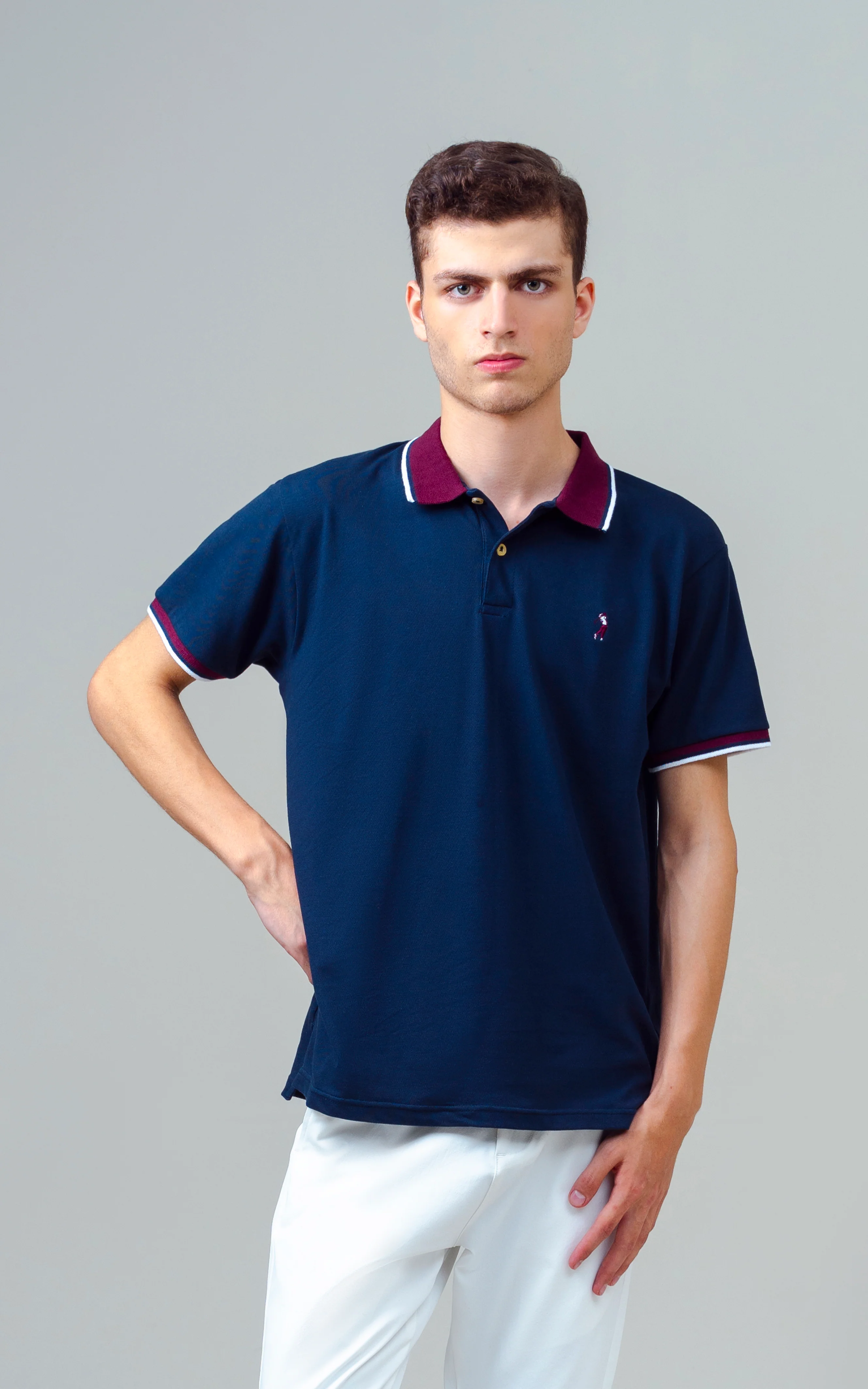 CONTRAST TIPPING COLLAR POLO SHIRT NAVY - Image 3