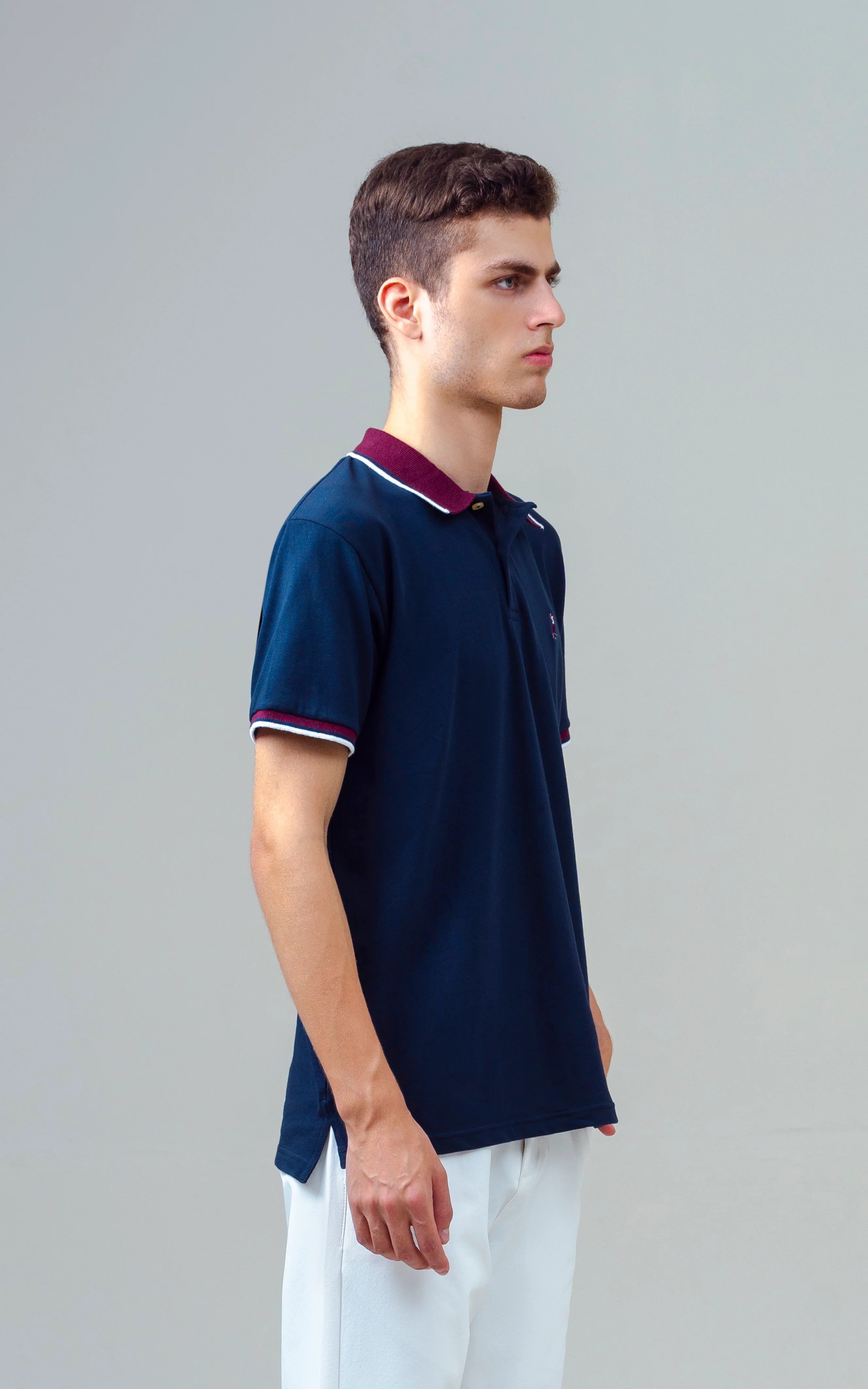 CONTRAST TIPPING COLLAR POLO SHIRT NAVY - Image 5