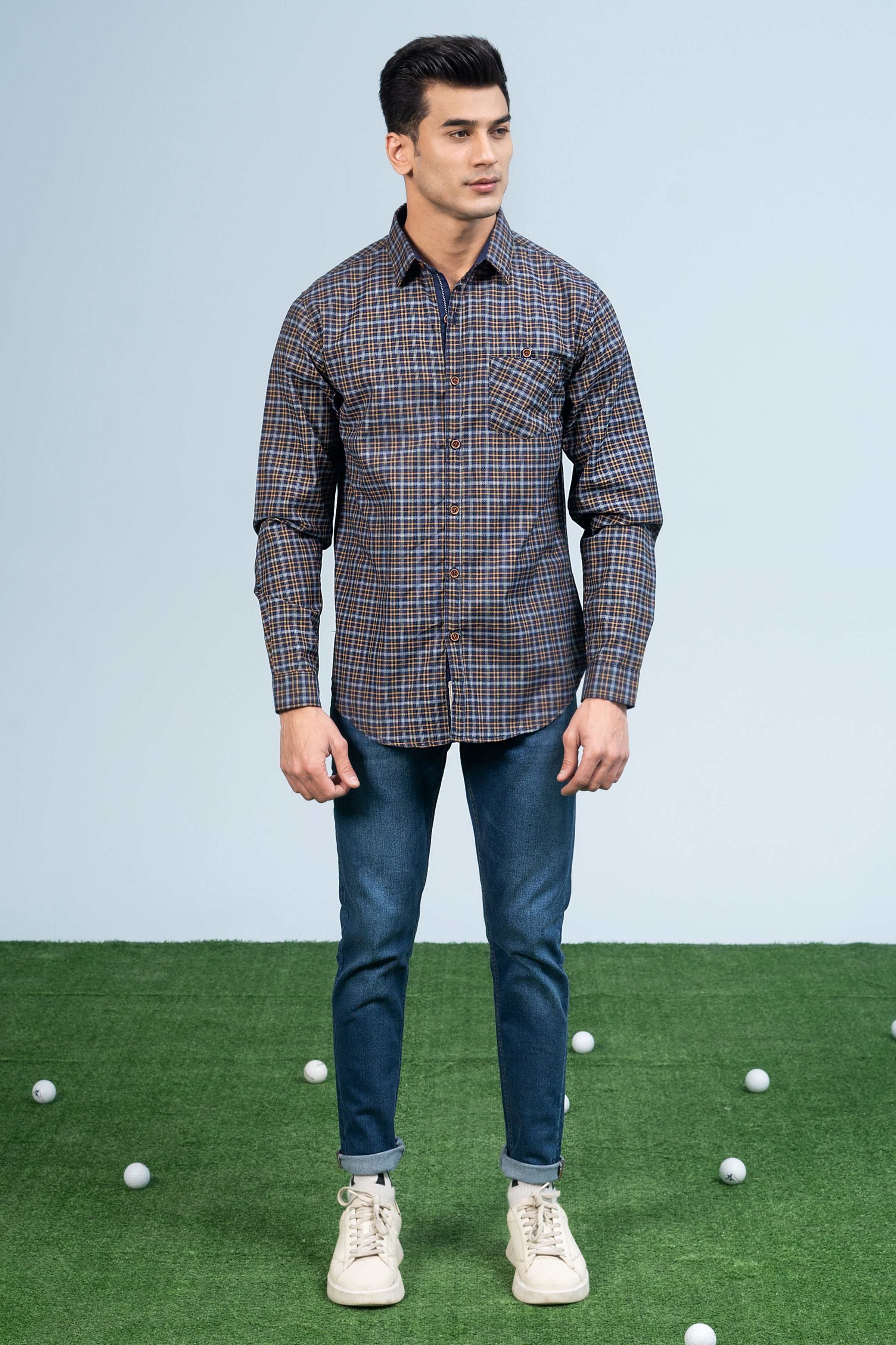 CASUAL SHIRT NAVY YELLOW