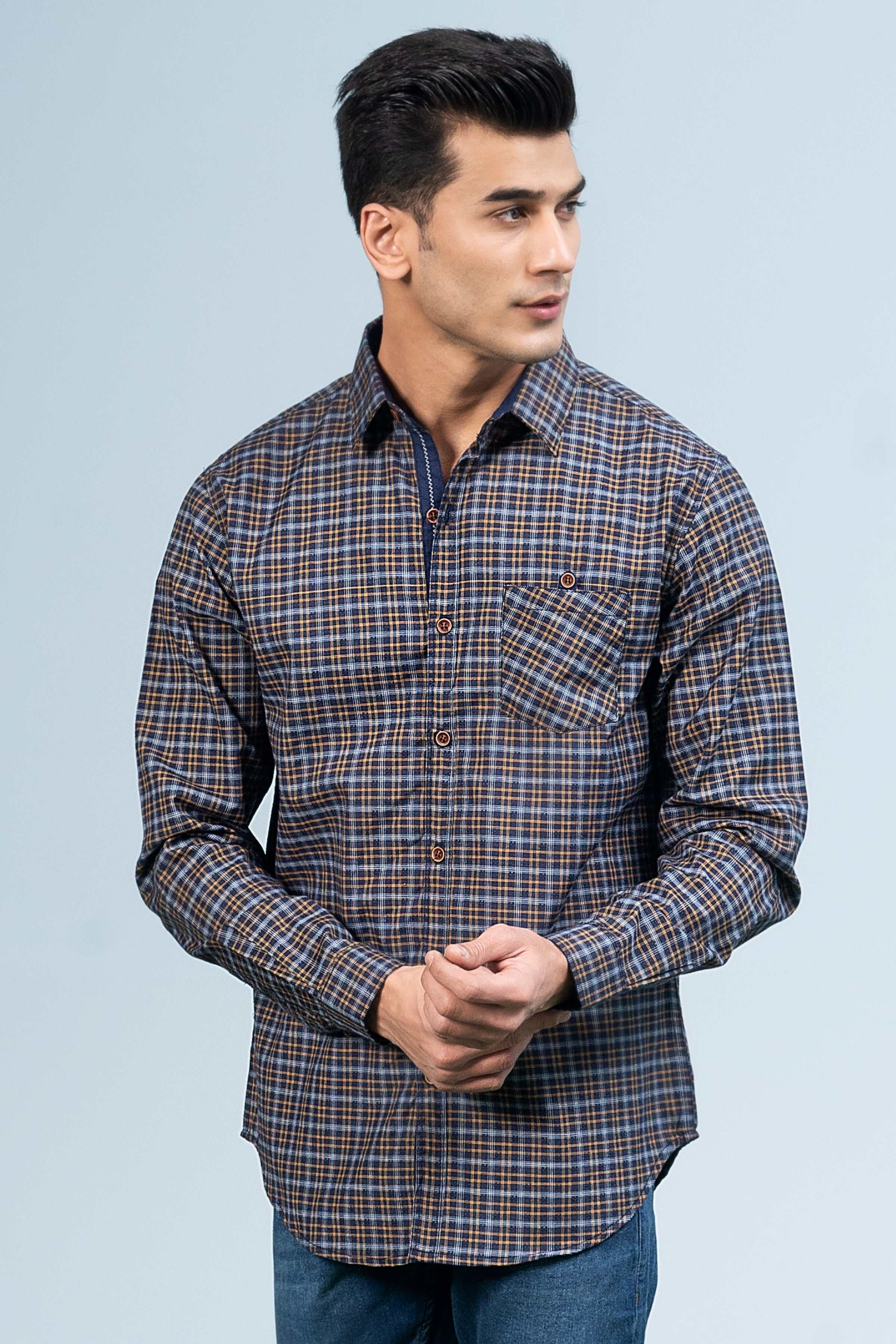 CASUAL SHIRT NAVY YELLOW - Image 2