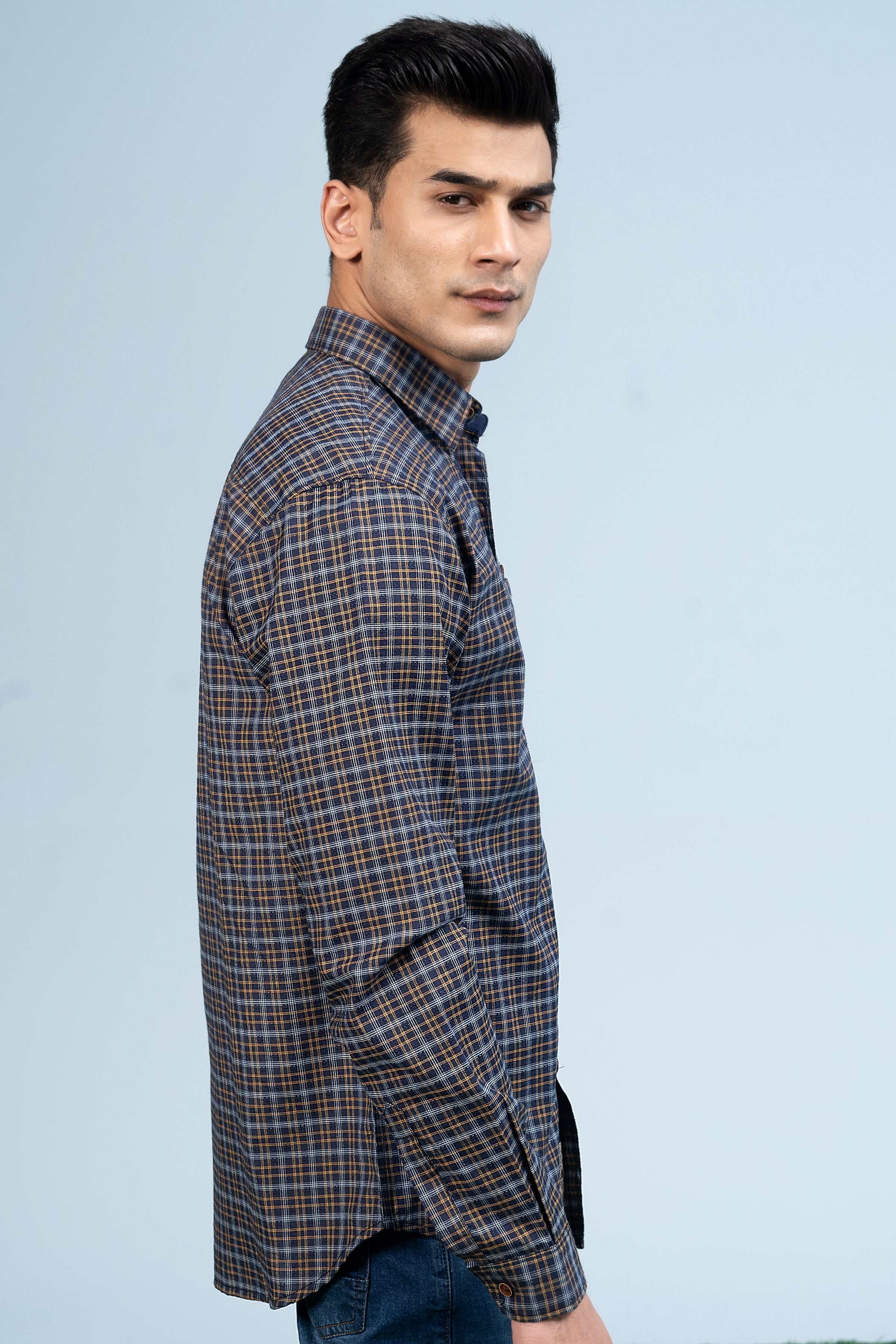 CASUAL SHIRT NAVY YELLOW - Image 3