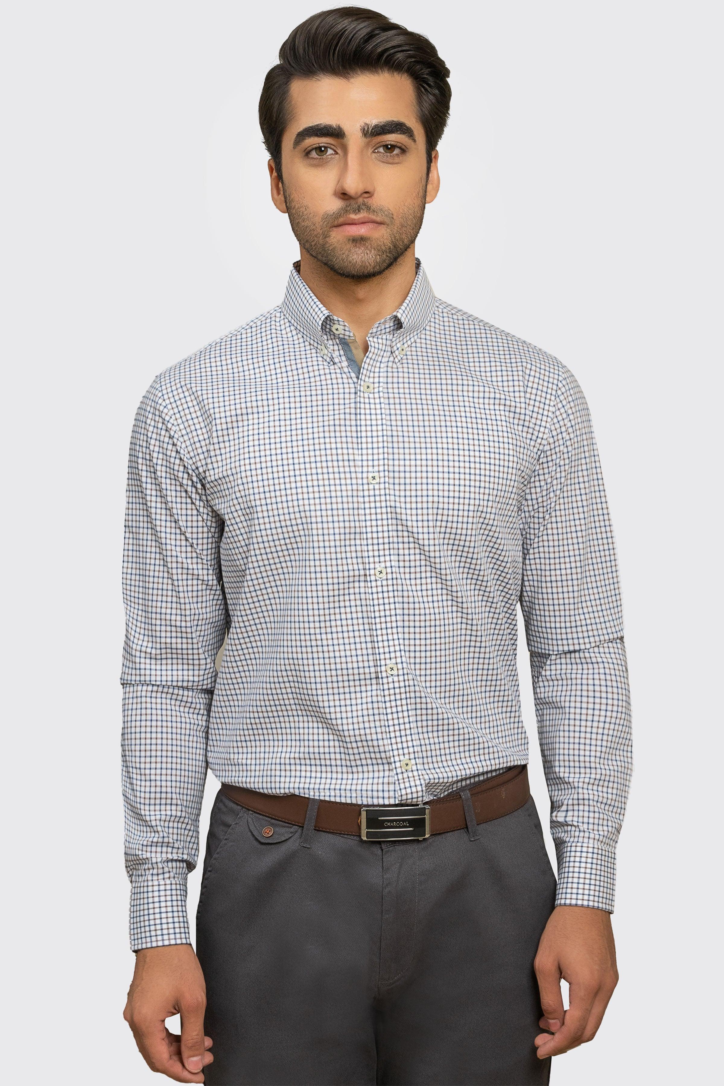 SEMI FORMAL SHIRT BLUE KHAKI CHECK