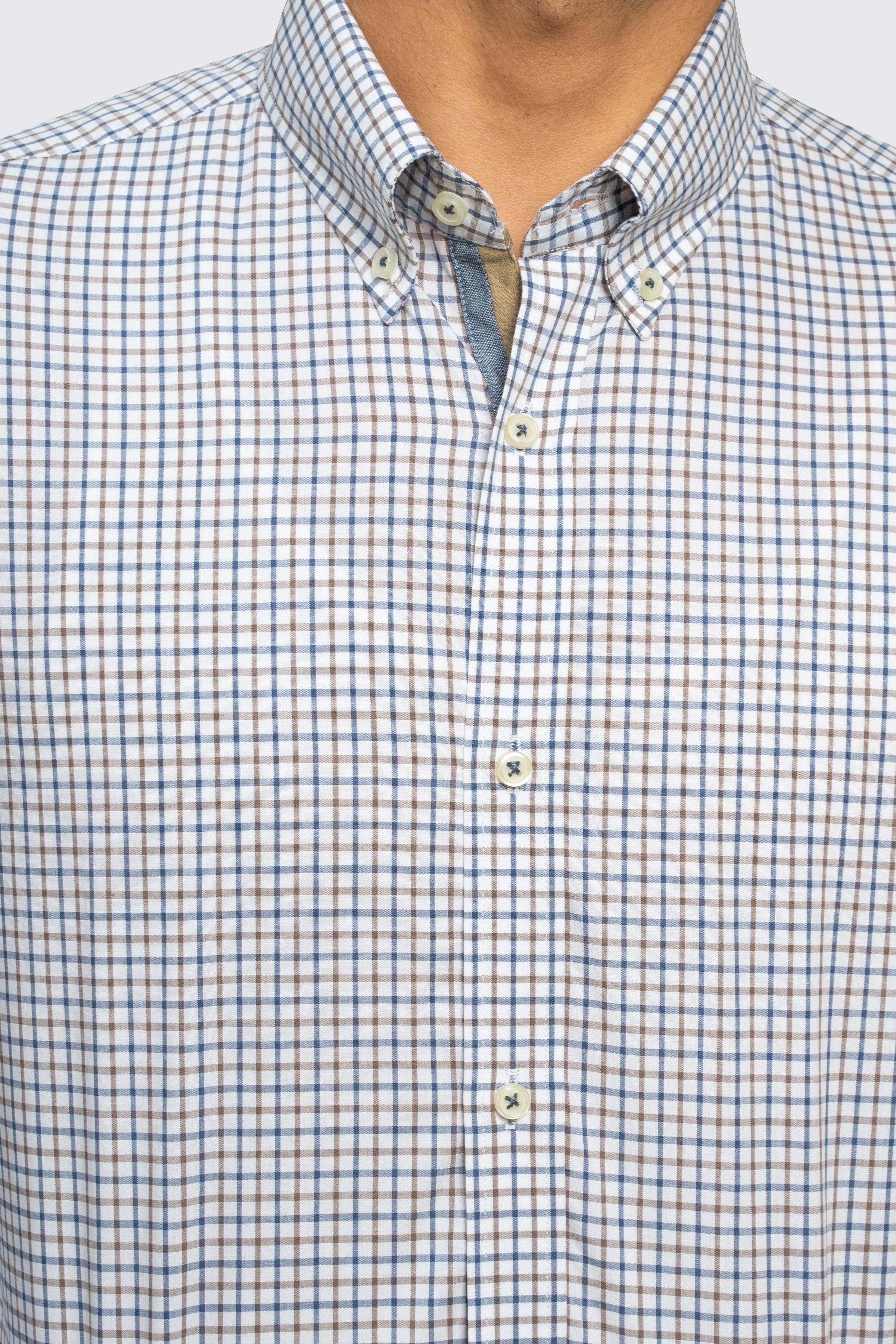 SEMI FORMAL SHIRT BLUE KHAKI CHECK - Image 2