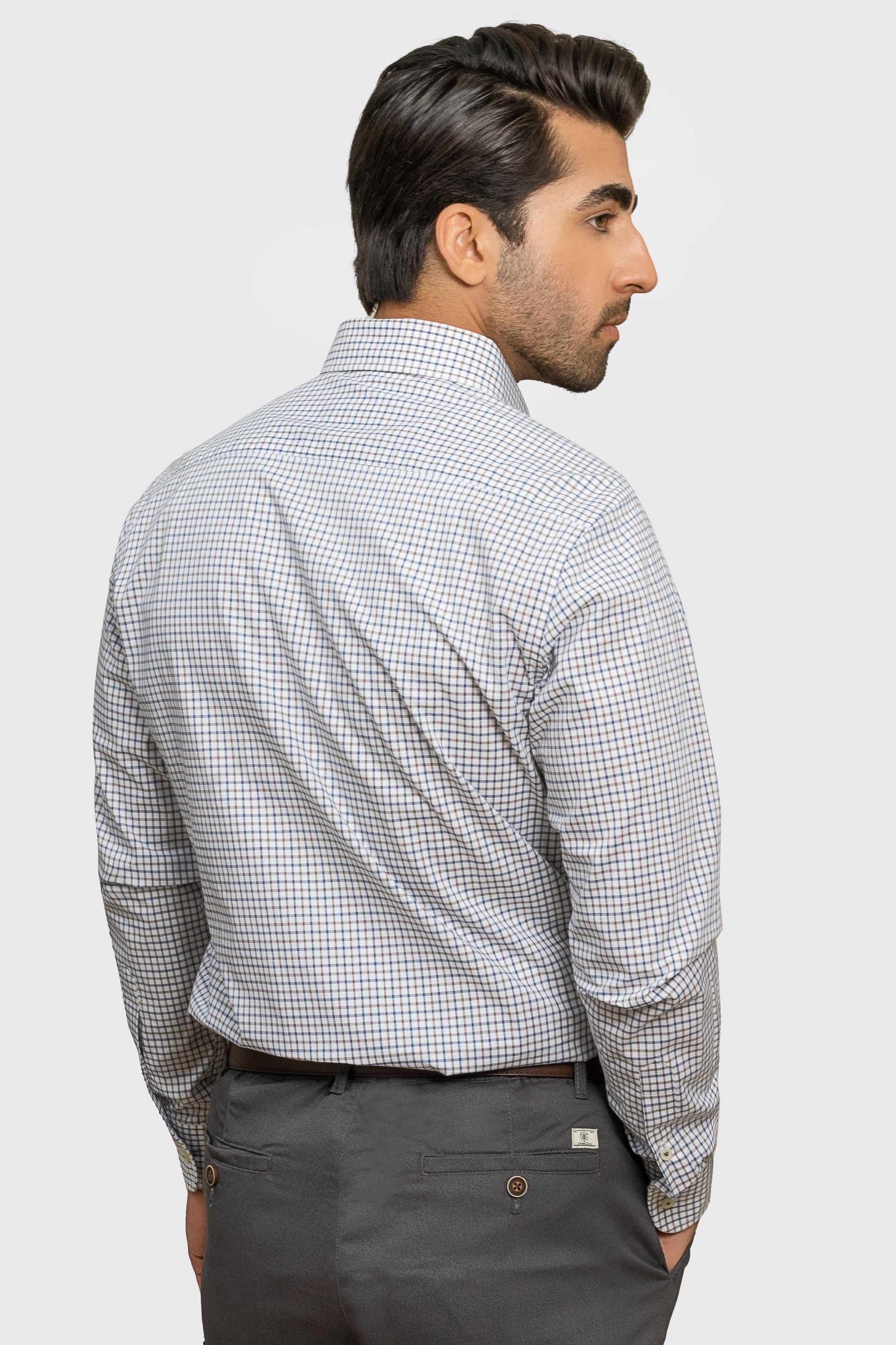 SEMI FORMAL SHIRT BLUE KHAKI CHECK - Image 4
