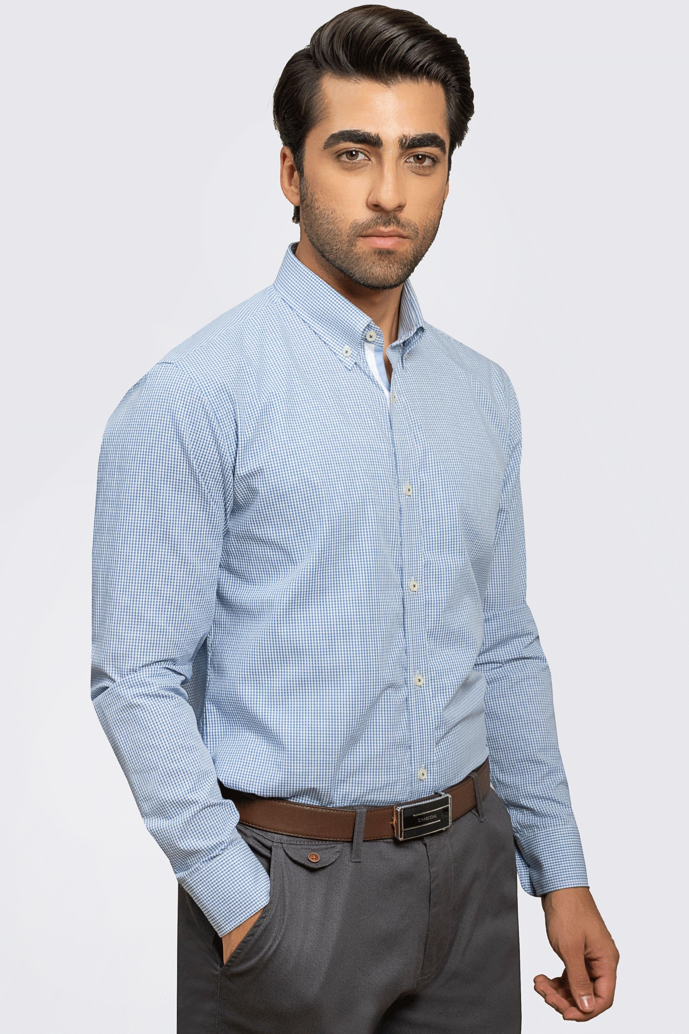 SEMI FORMAL SHIRT BLUE WHITE CHECK - Image 2