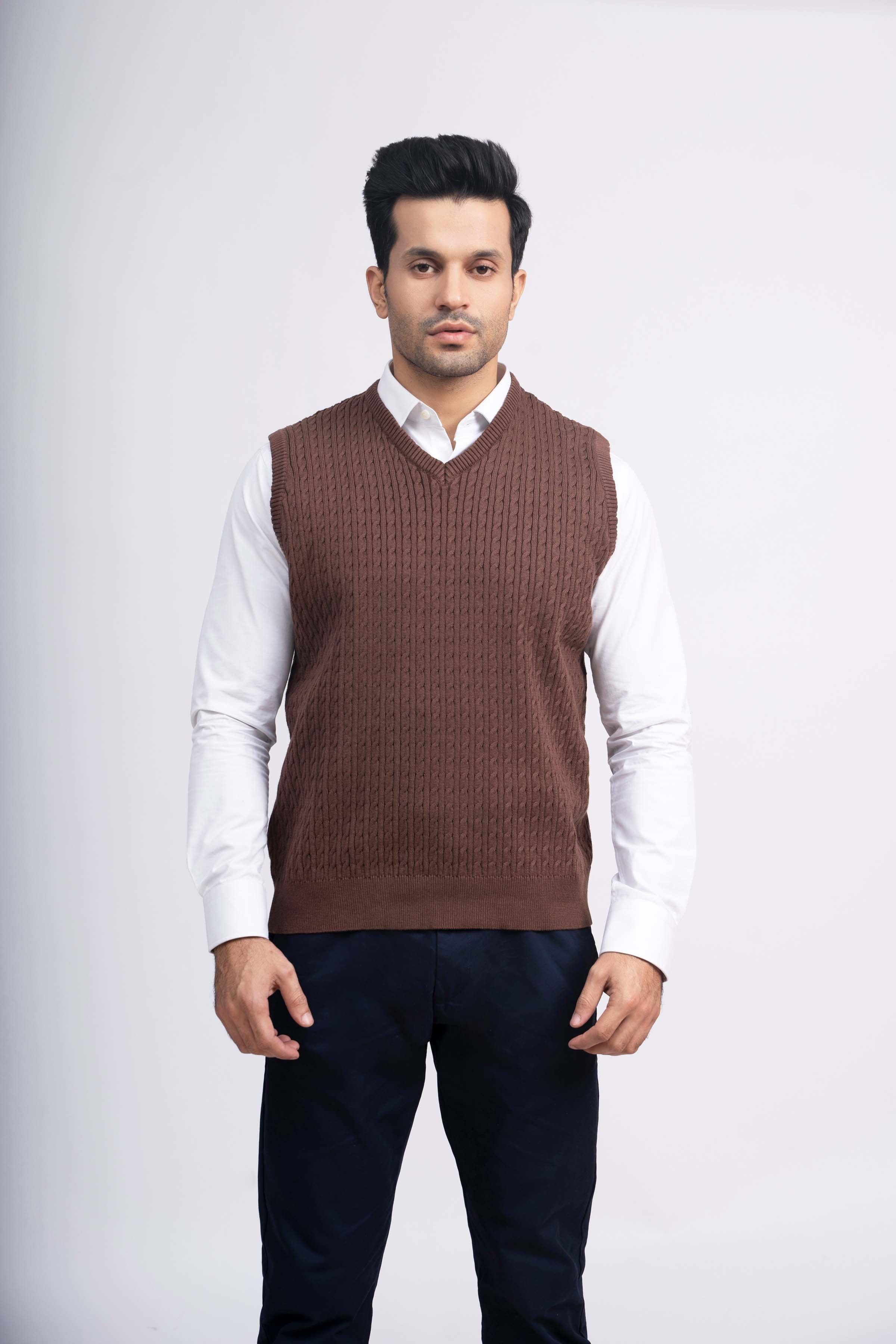 SWEATER CABLE TIPPING SLEEVES LESS BROWN