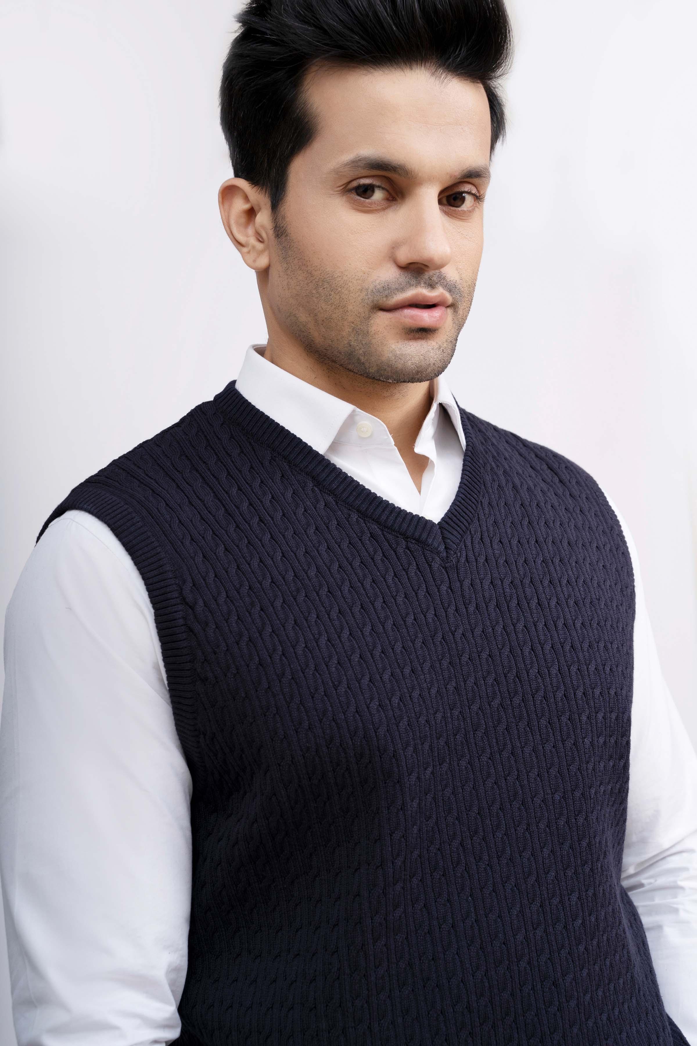 SWEATER CABLE TIPPING SLEEVES LESS NAVY - Image 4