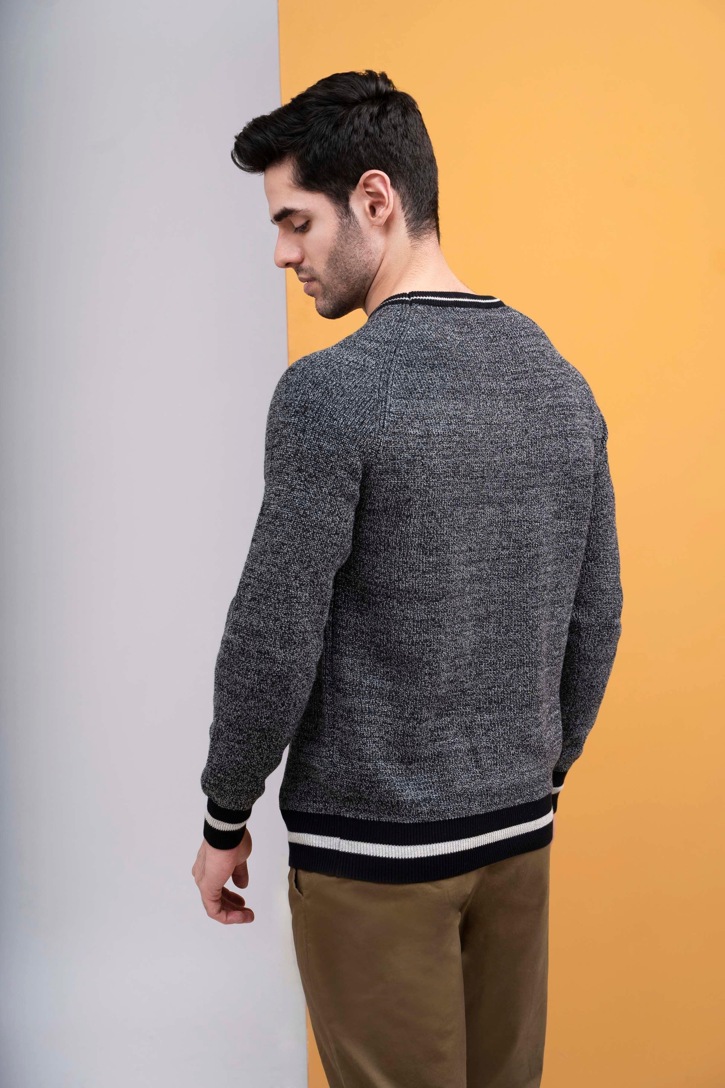 SWEATER ROUND NECK TIPPING FULL SLEEVES BLCK GRAY - Image 3
