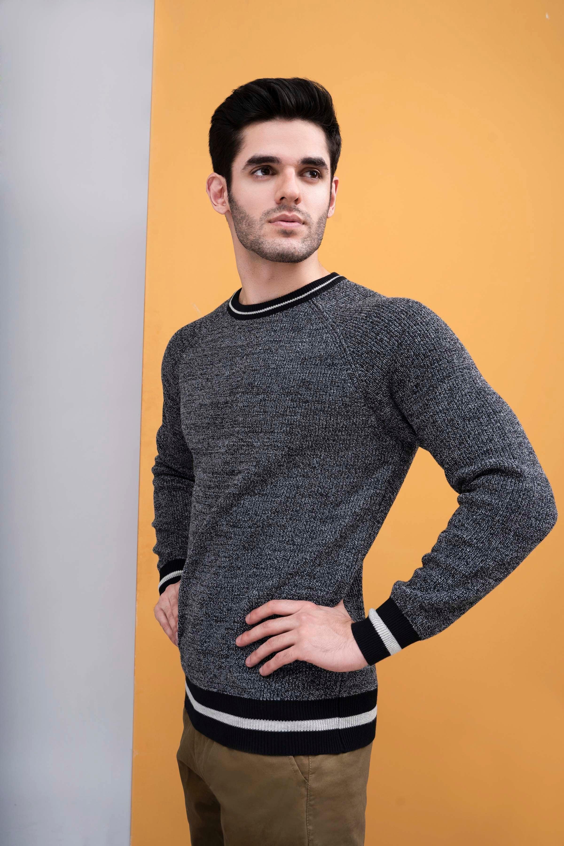 SWEATER ROUND NECK TIPPING FULL SLEEVES BLCK GRAY - Image 4