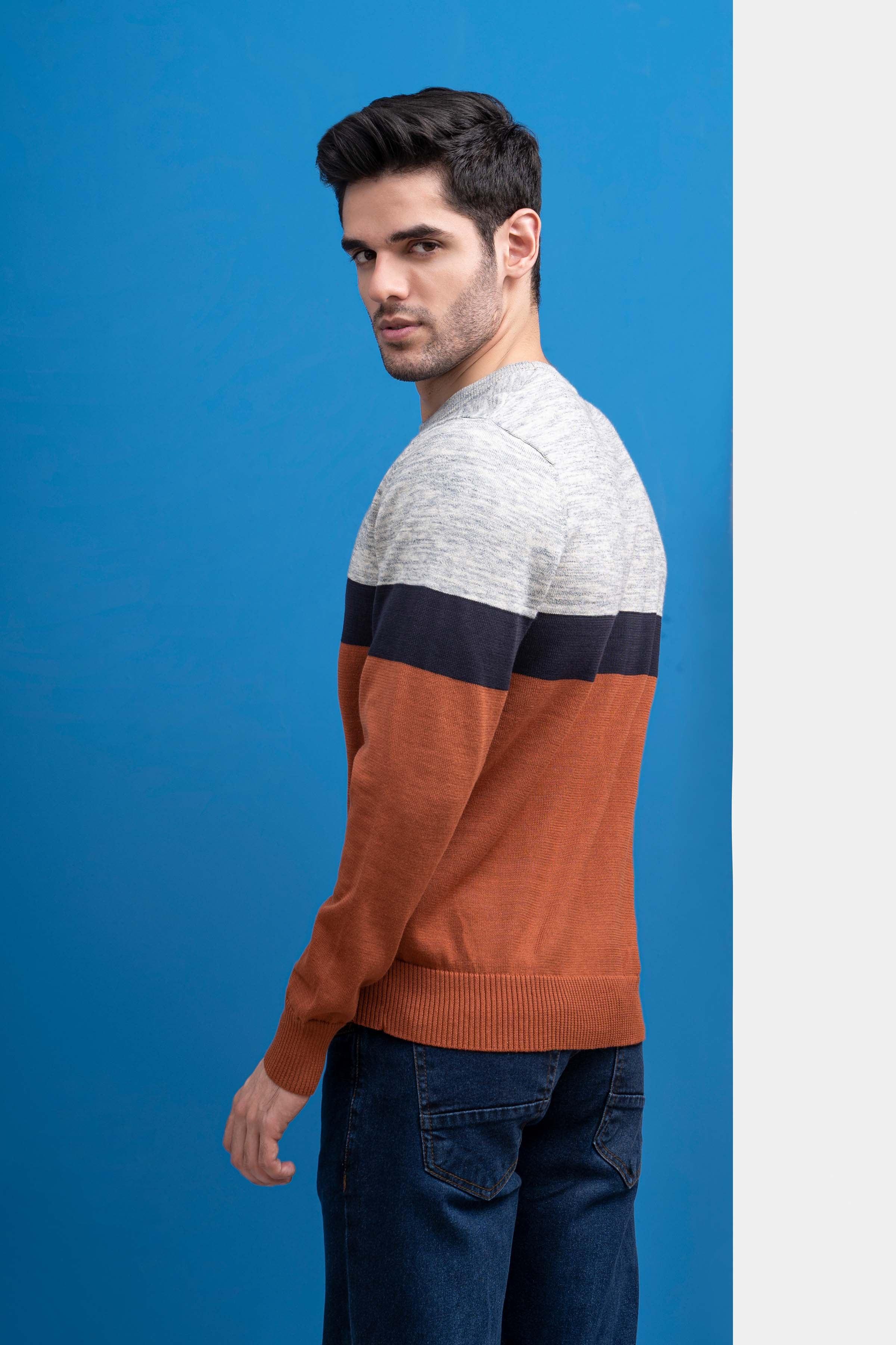 SWEATER FORNT PANEL FULL SLEEVES RUST GREY - Image 2