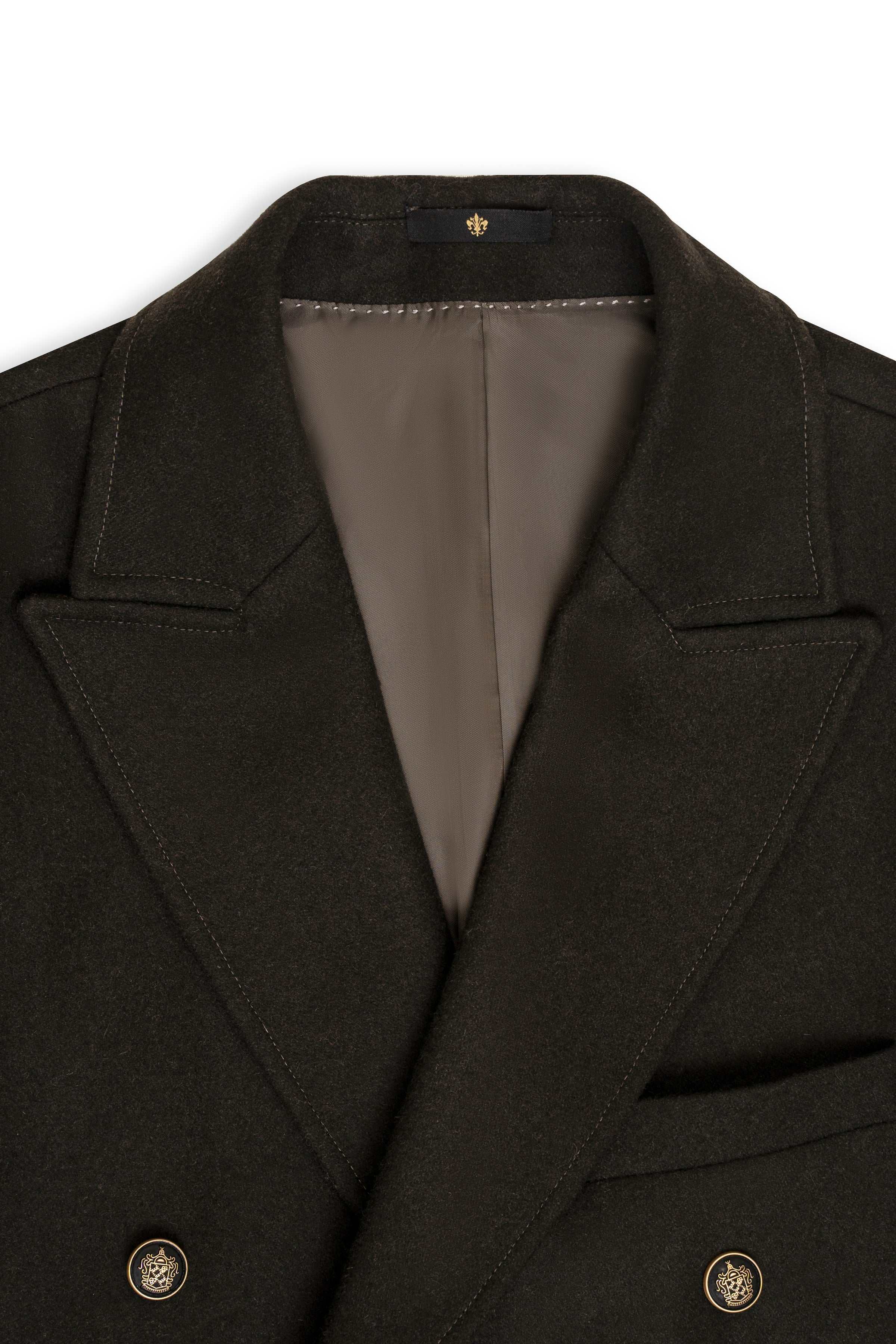 WOOLEN LONG COAT DOUBLE BREASTED DARK OLIVE - Image 3