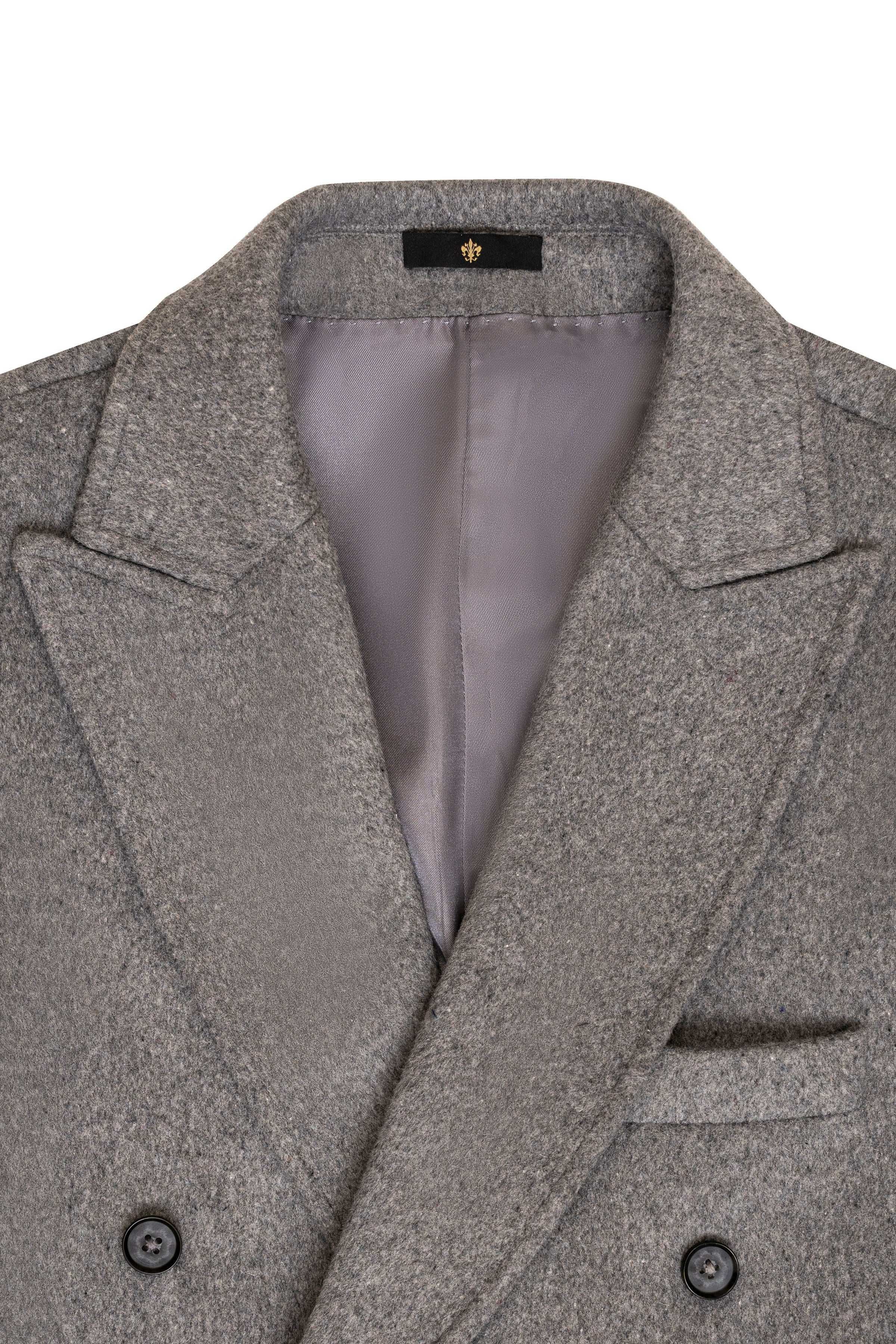 WOOLEN LONG COAT DOUBLE BREASTED LIGHT DARK GREY - Image 3
