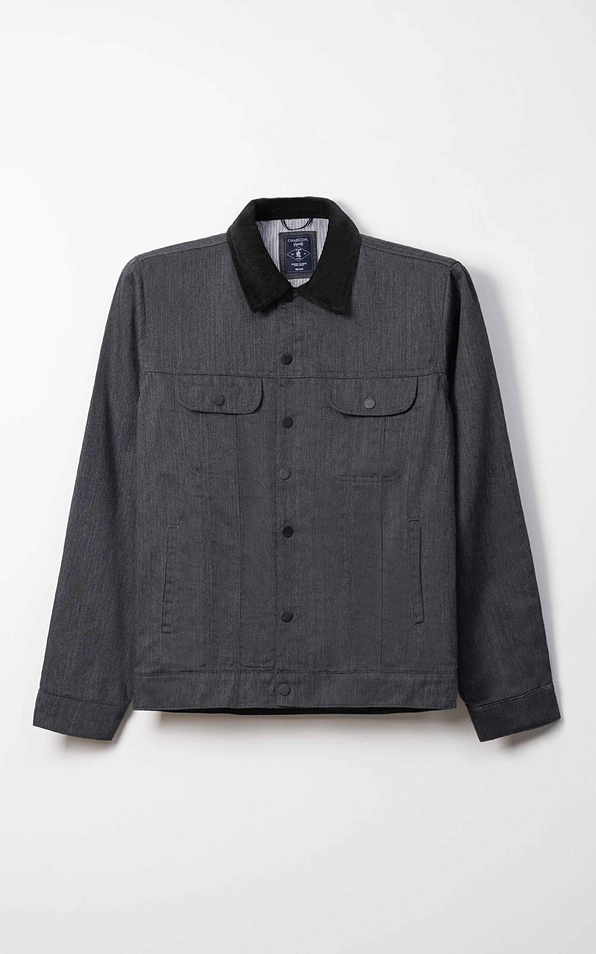 CORDUROY COLLAR FULL SLEEVE JACKET BLACK