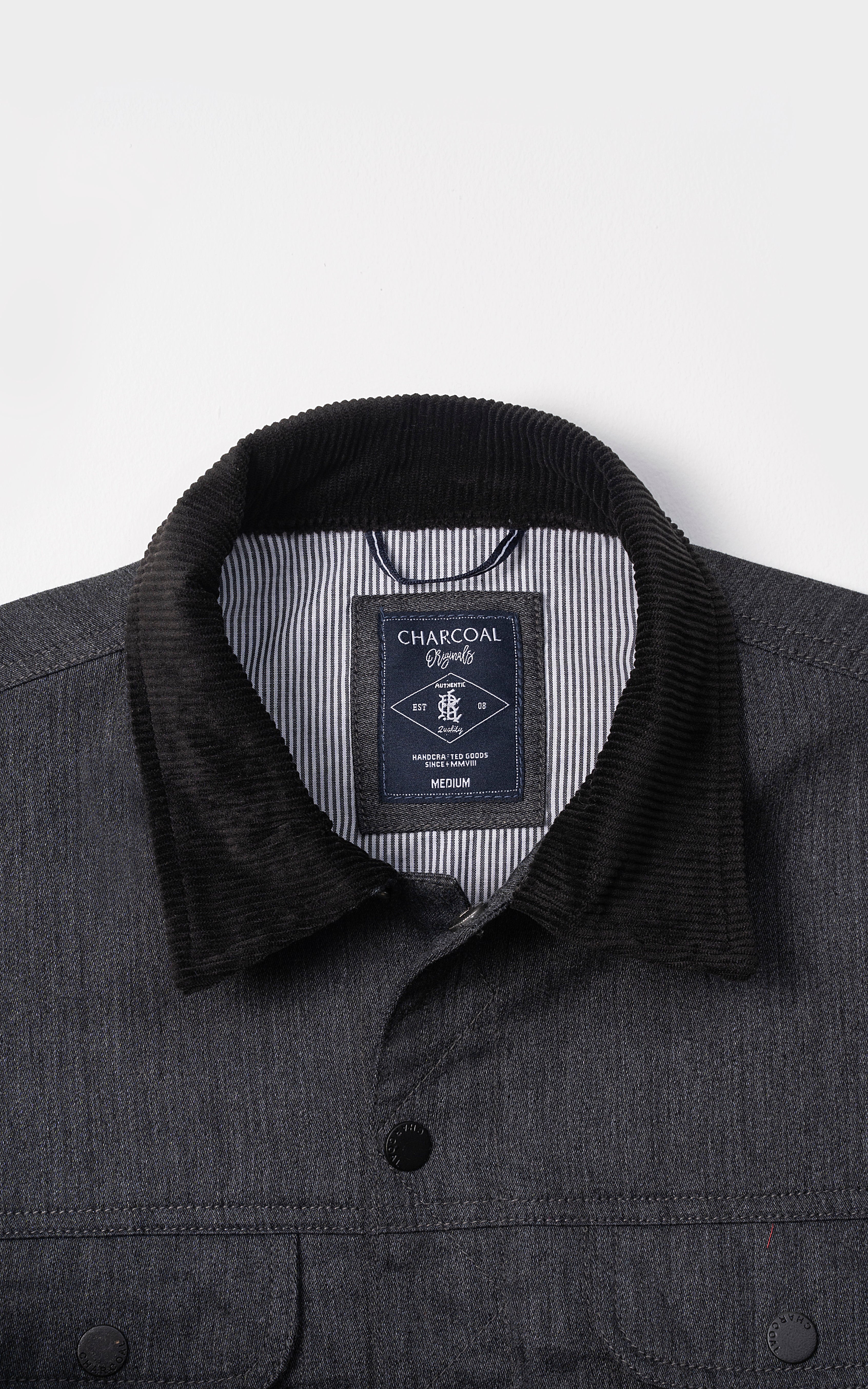 CORDUROY COLLAR FULL SLEEVE JACKET BLACK - Image 2