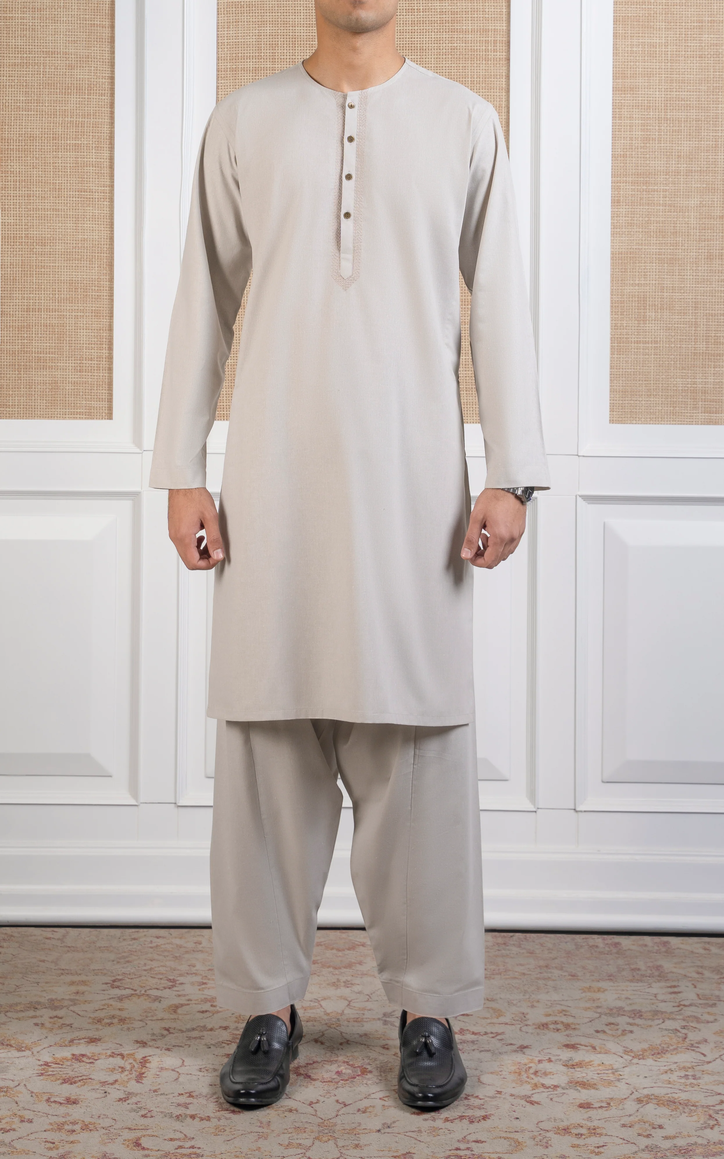 COTTON KARANDI KAMEEZ SHALWAR - CLASSIC COLLECTION LIGHT BEIGE