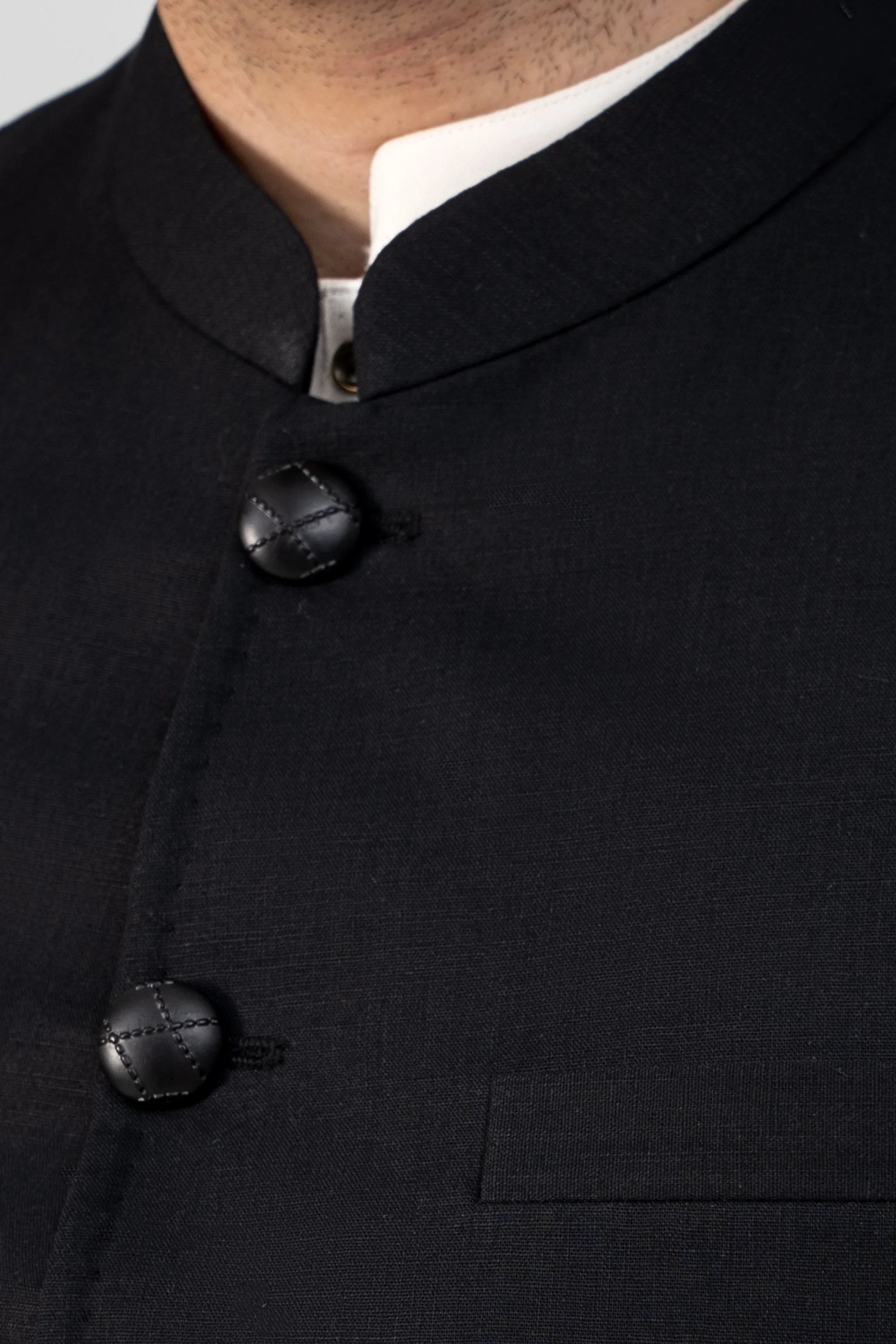 COTTON LINEN BLENDED WAISTCOAT BLACK - Image 2